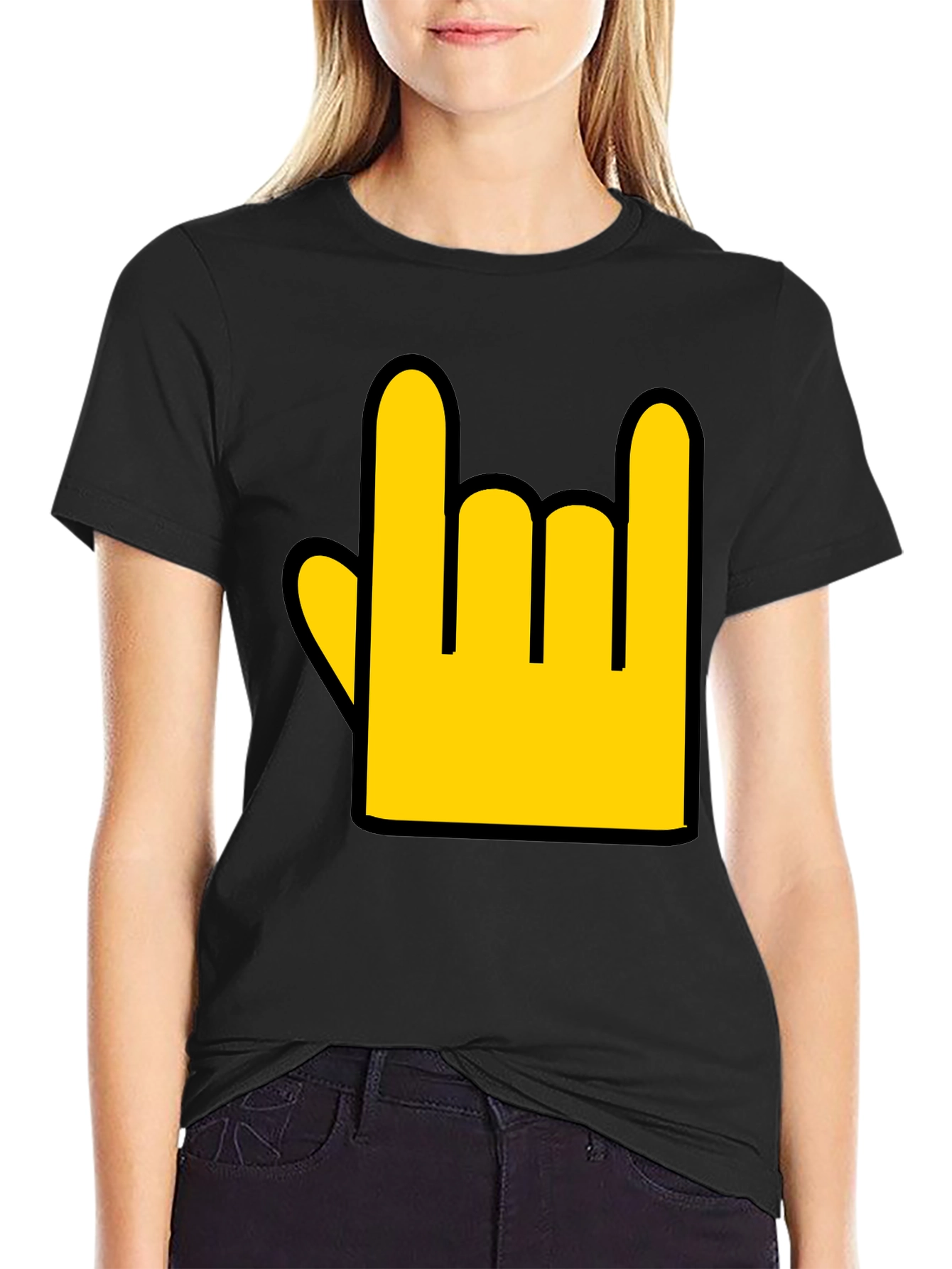 Rock On Hand Graphic Tee - Black Casual T-Shirt