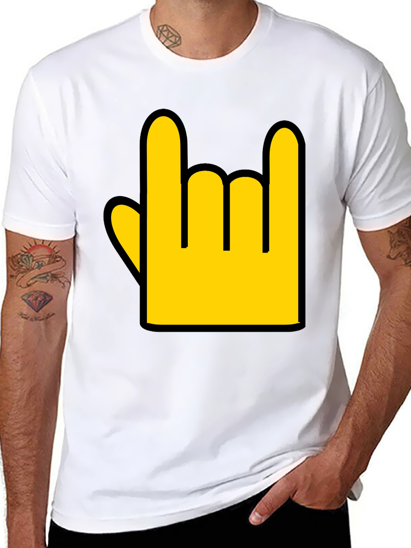 Rock On Hand Graphic Tee - Black Casual T-Shirt