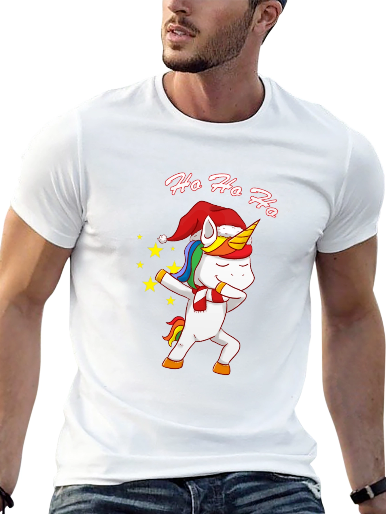 Unicorn Christmas Dabbing Black T-Shirt