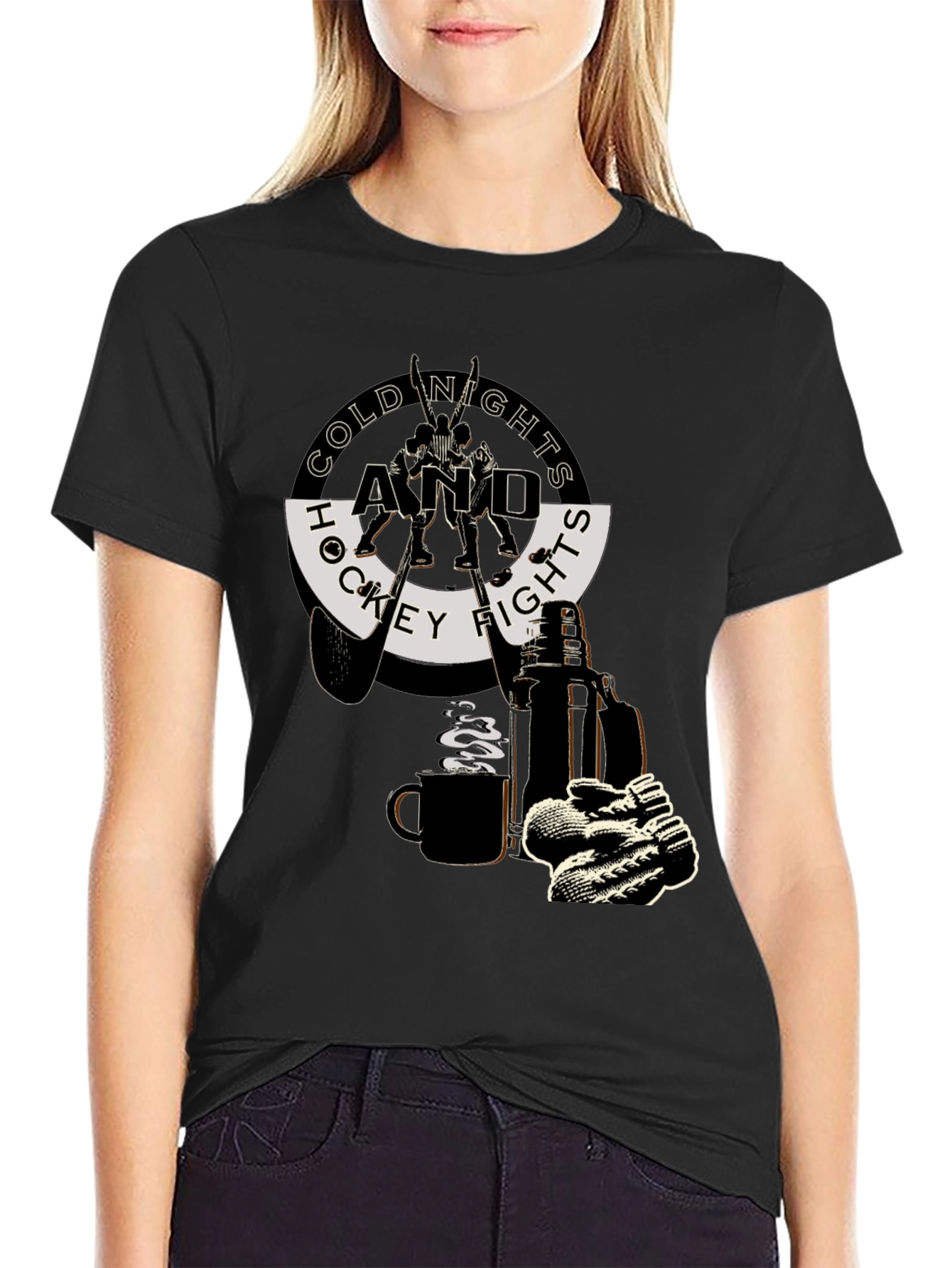 Cold Nights and Hockey Fights Graphic T-Shirt