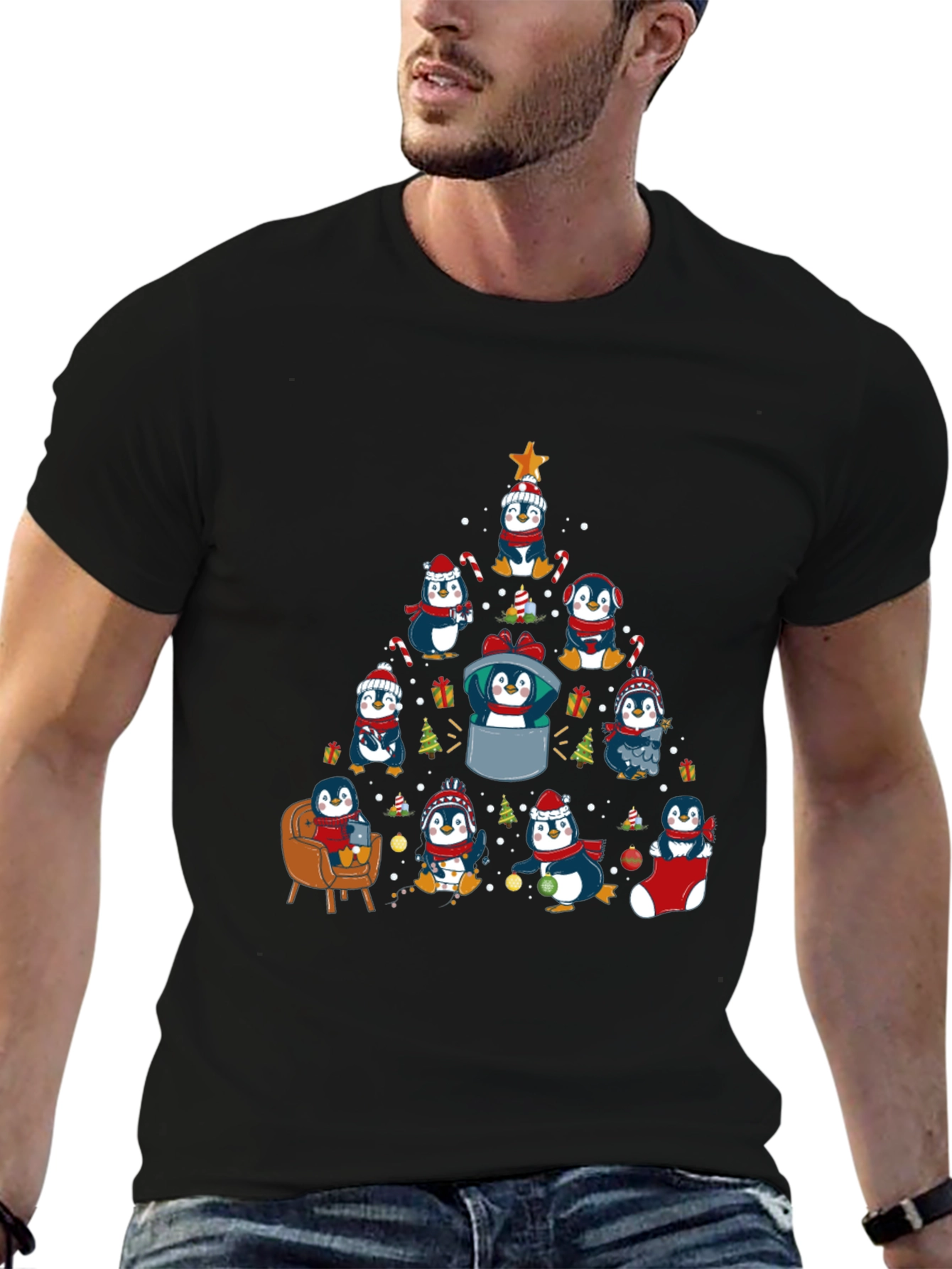 Penguin Christmas Tree Graphic Tee