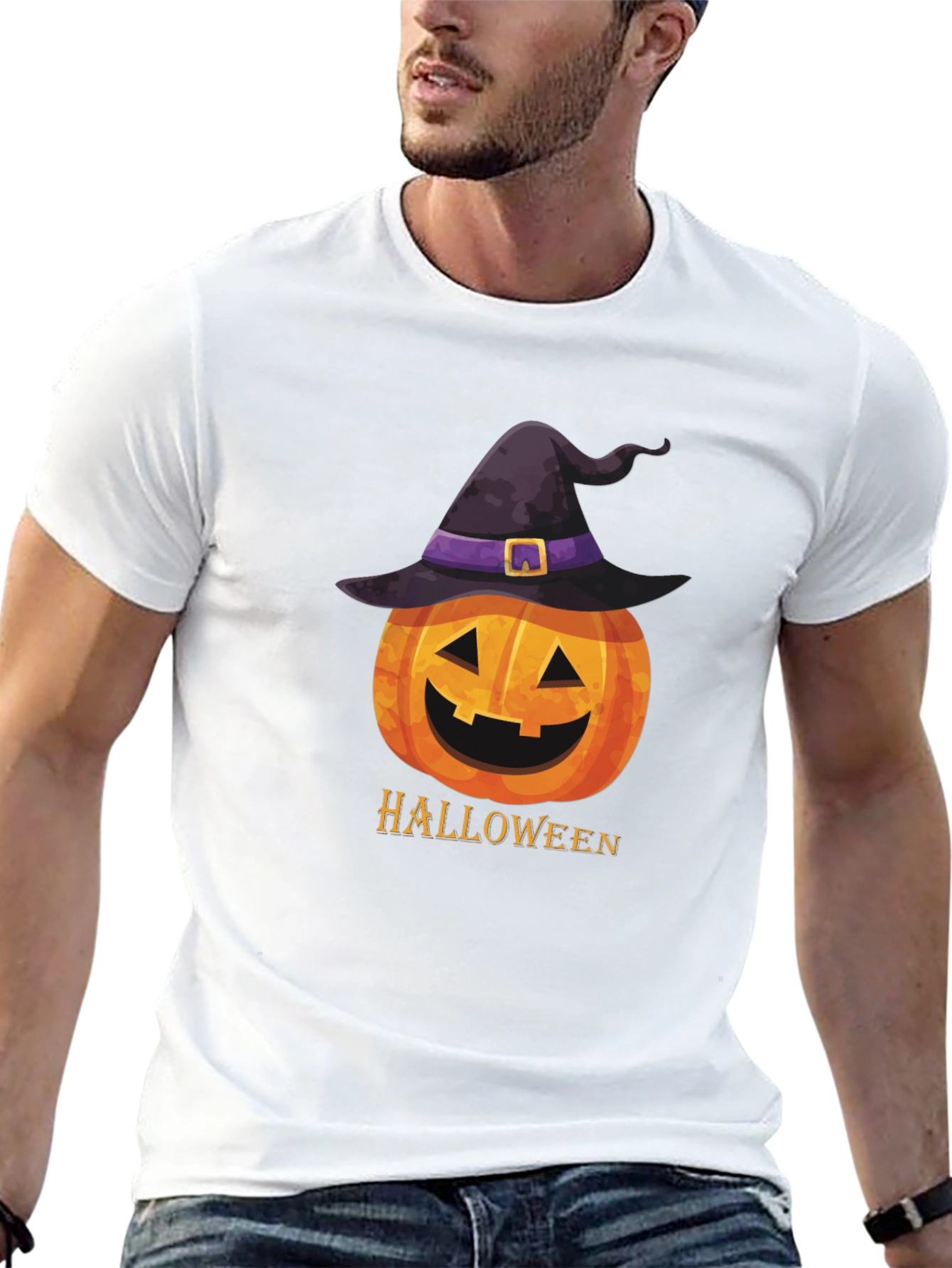 Halloween Pumpkin Witch Hat Graphic T-Shirt