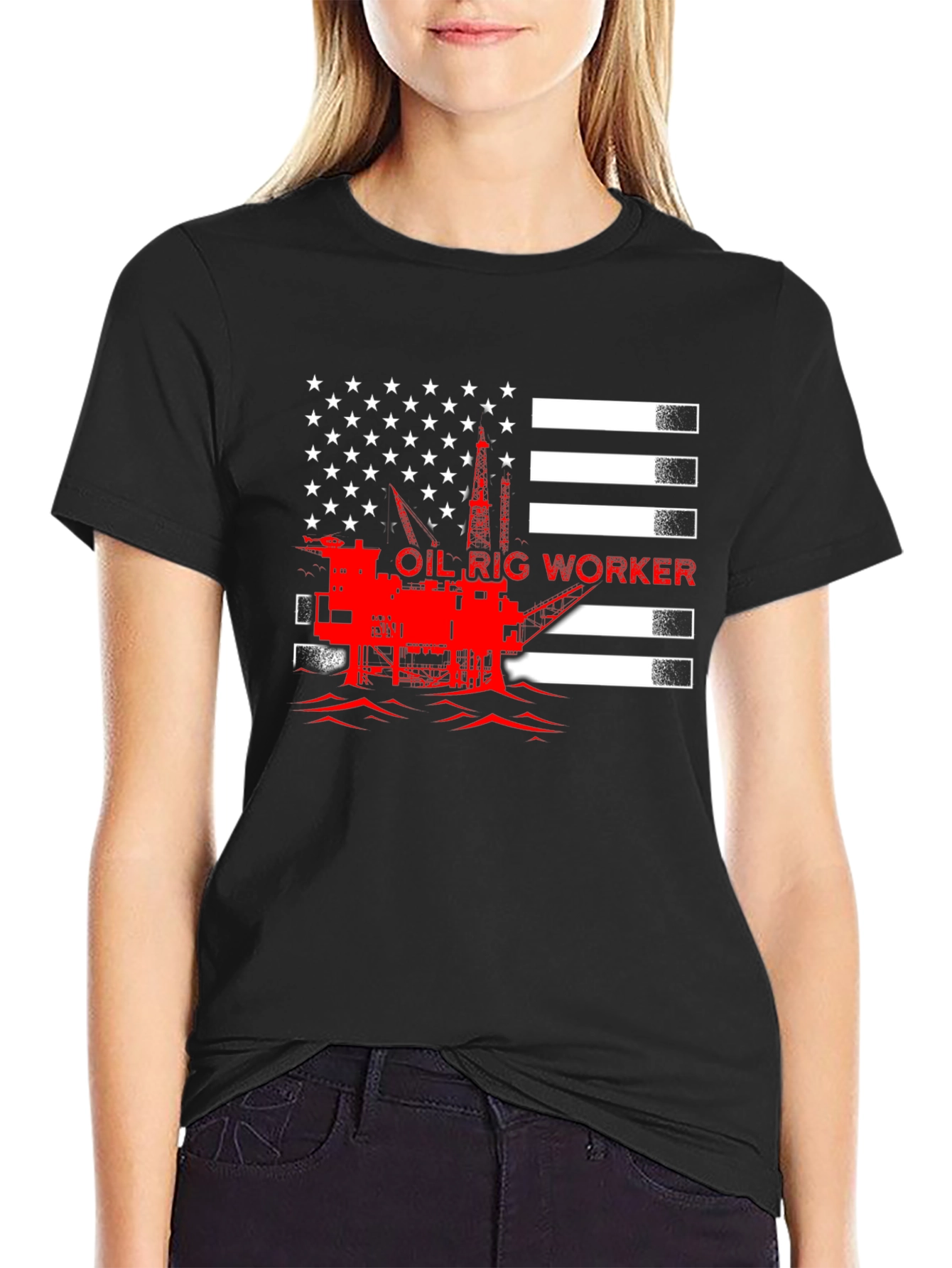 Oil Rig Worker American Flag Graphic T-Shirt