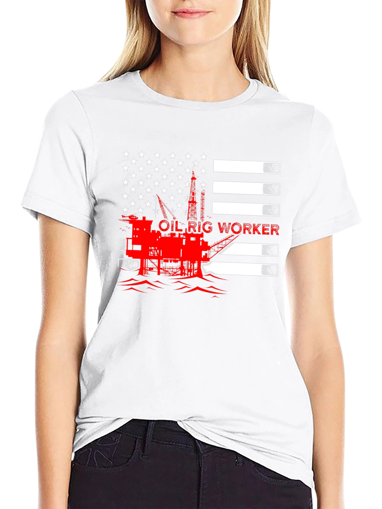 Oil Rig Worker American Flag Graphic T-Shirt