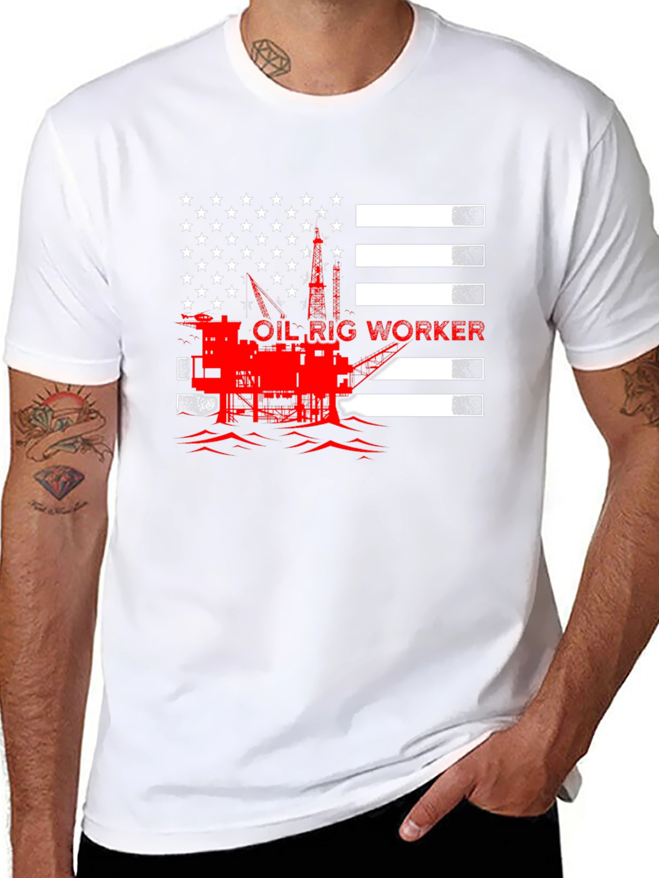 Oil Rig Worker American Flag Graphic T-Shirt