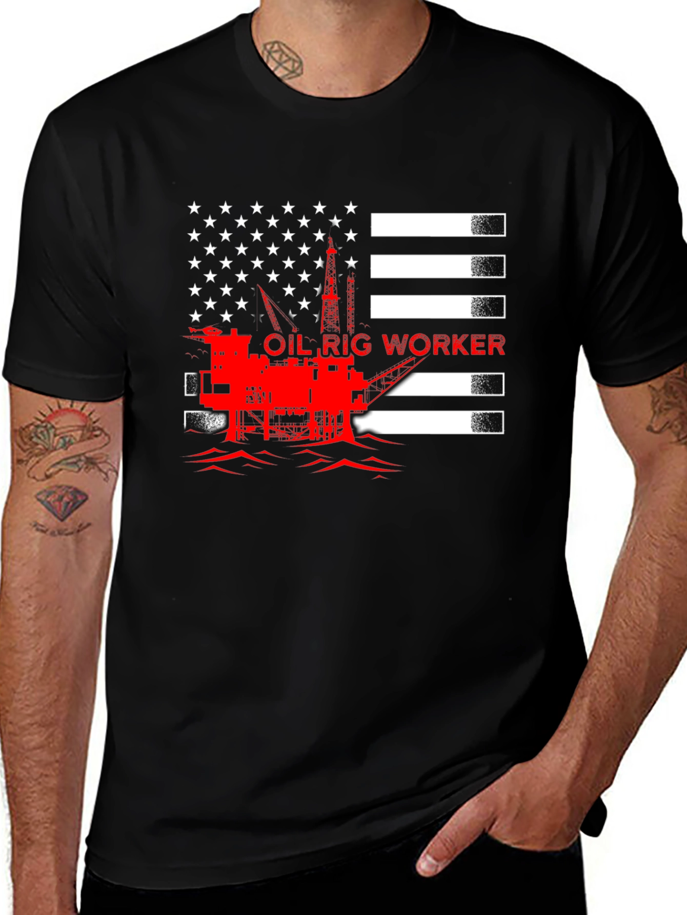 Oil Rig Worker American Flag Graphic T-Shirt