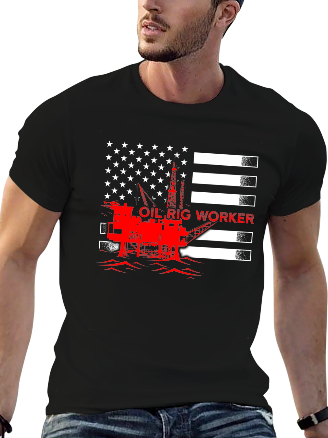 Oil Rig Worker American Flag Graphic T-Shirt