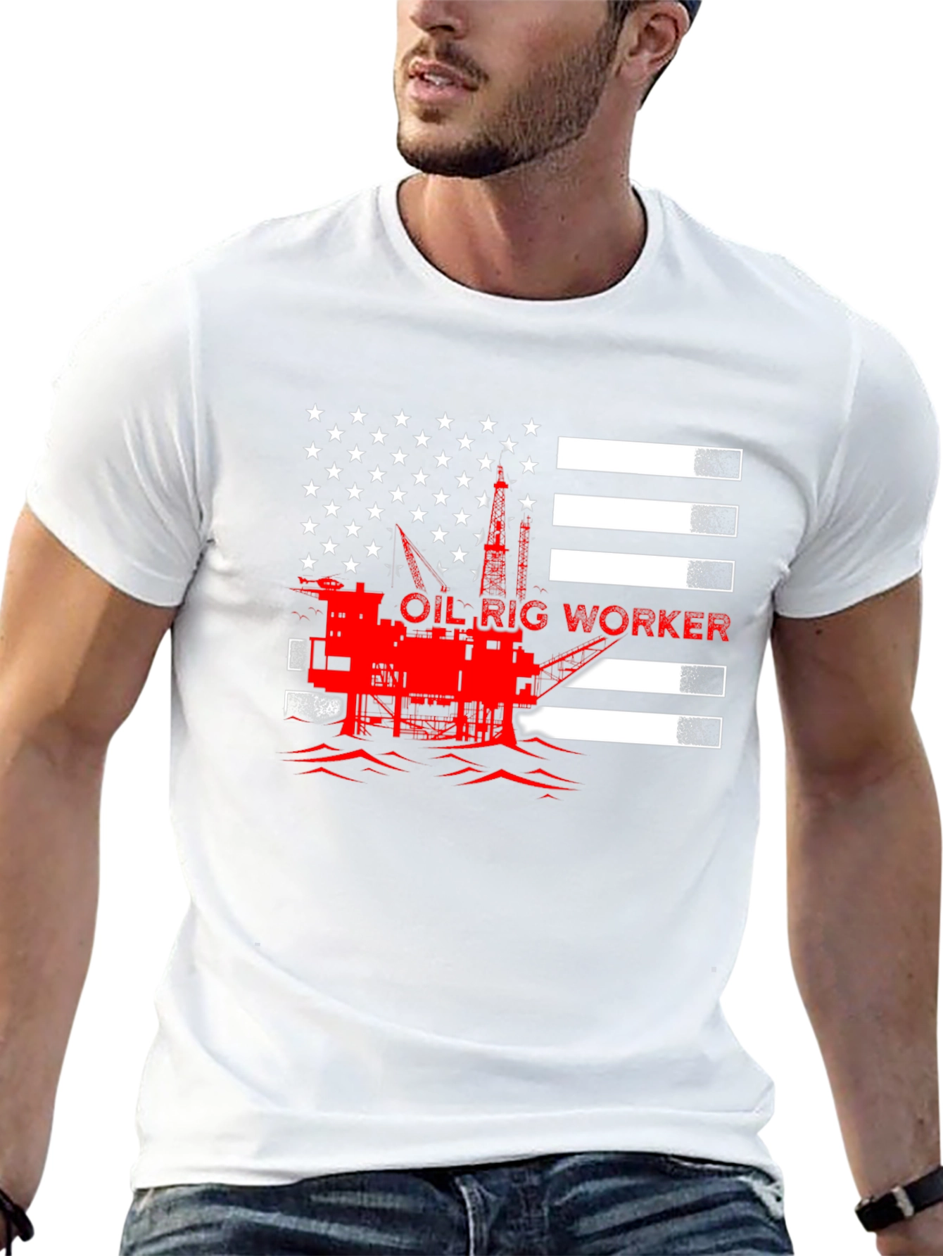 Oil Rig Worker American Flag Graphic T-Shirt