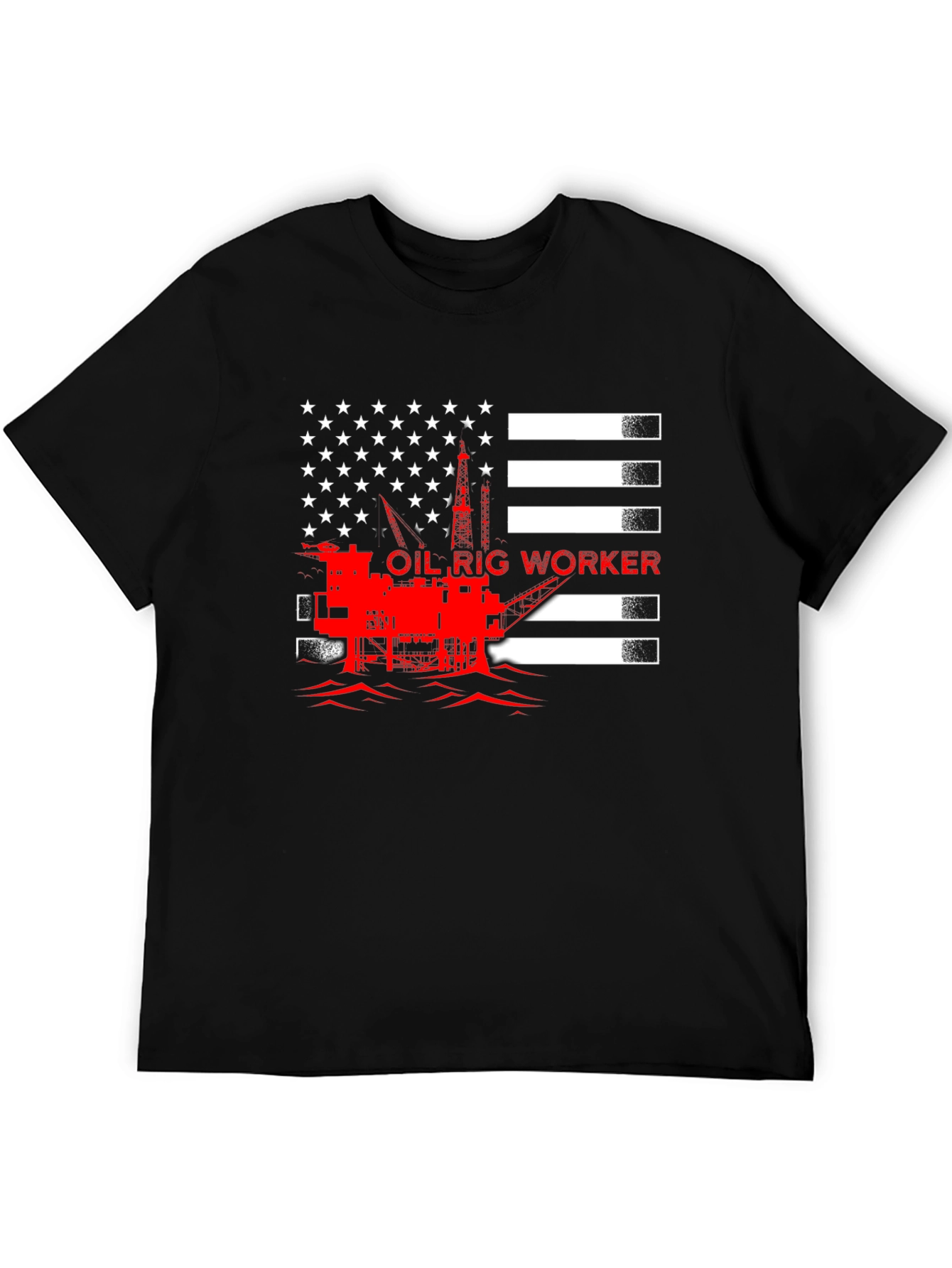 Oil Rig Worker American Flag Graphic T-Shirt