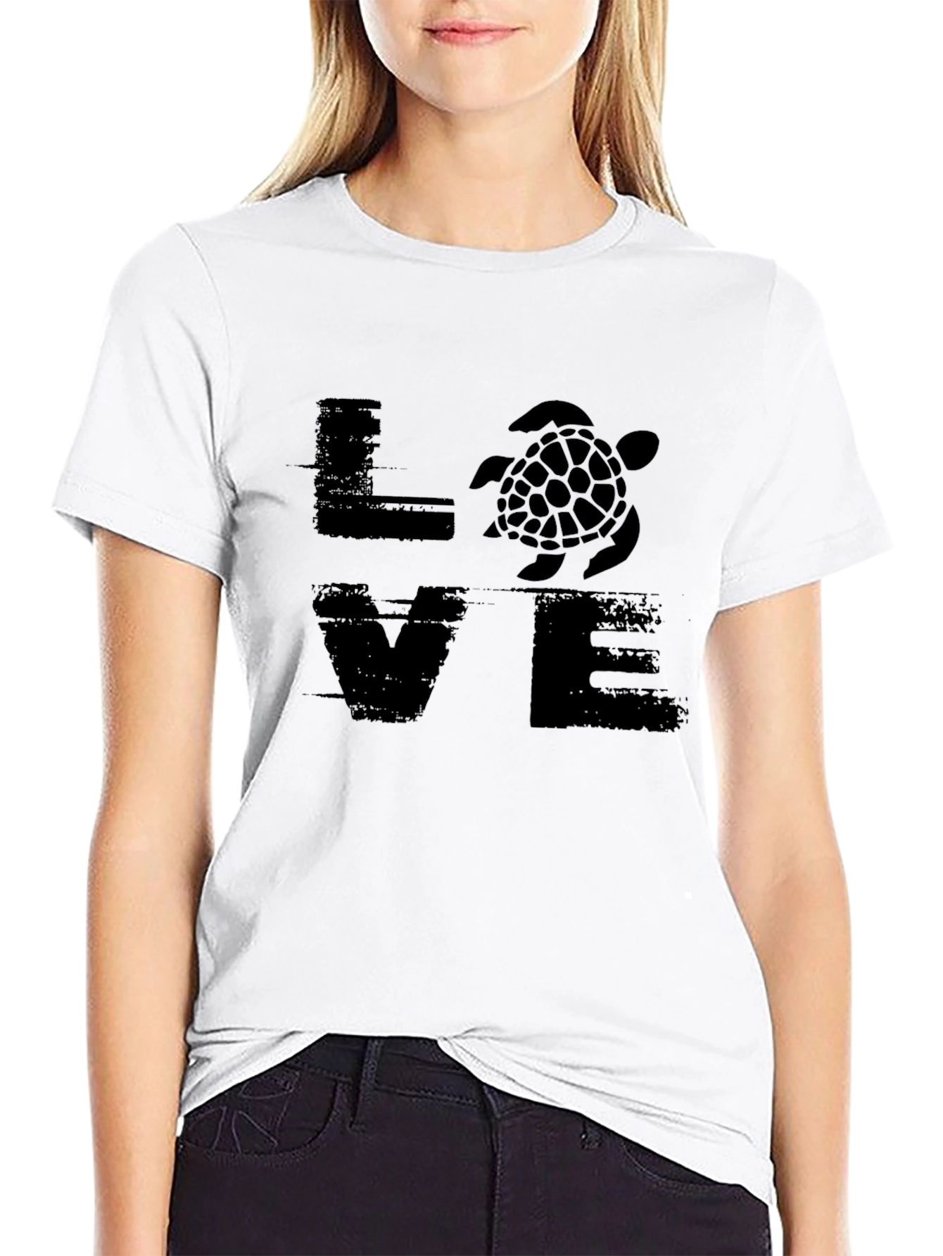 LOVE Turtle Graphic Tee - Black Cotton T-Shirt