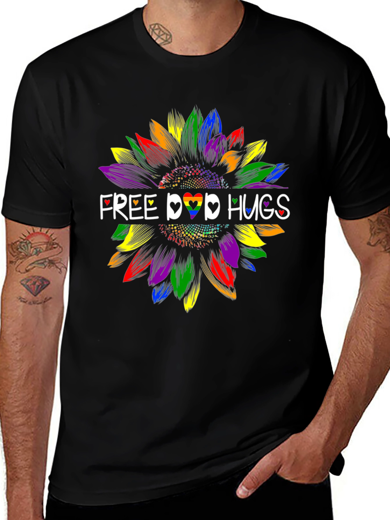 Free LGBTQ+ Hugs Sunflower T-Shirt