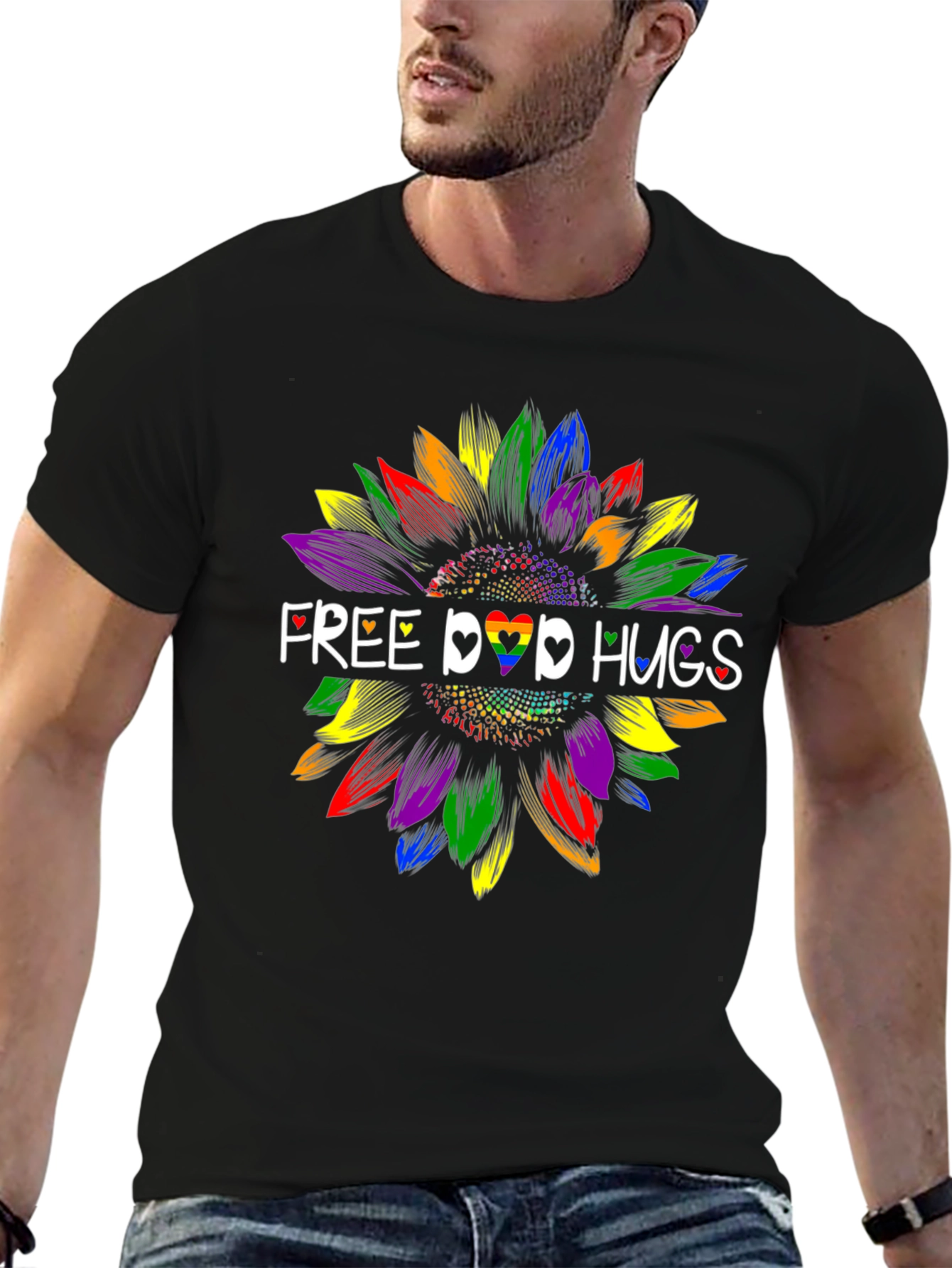 Free LGBTQ+ Hugs Sunflower T-Shirt