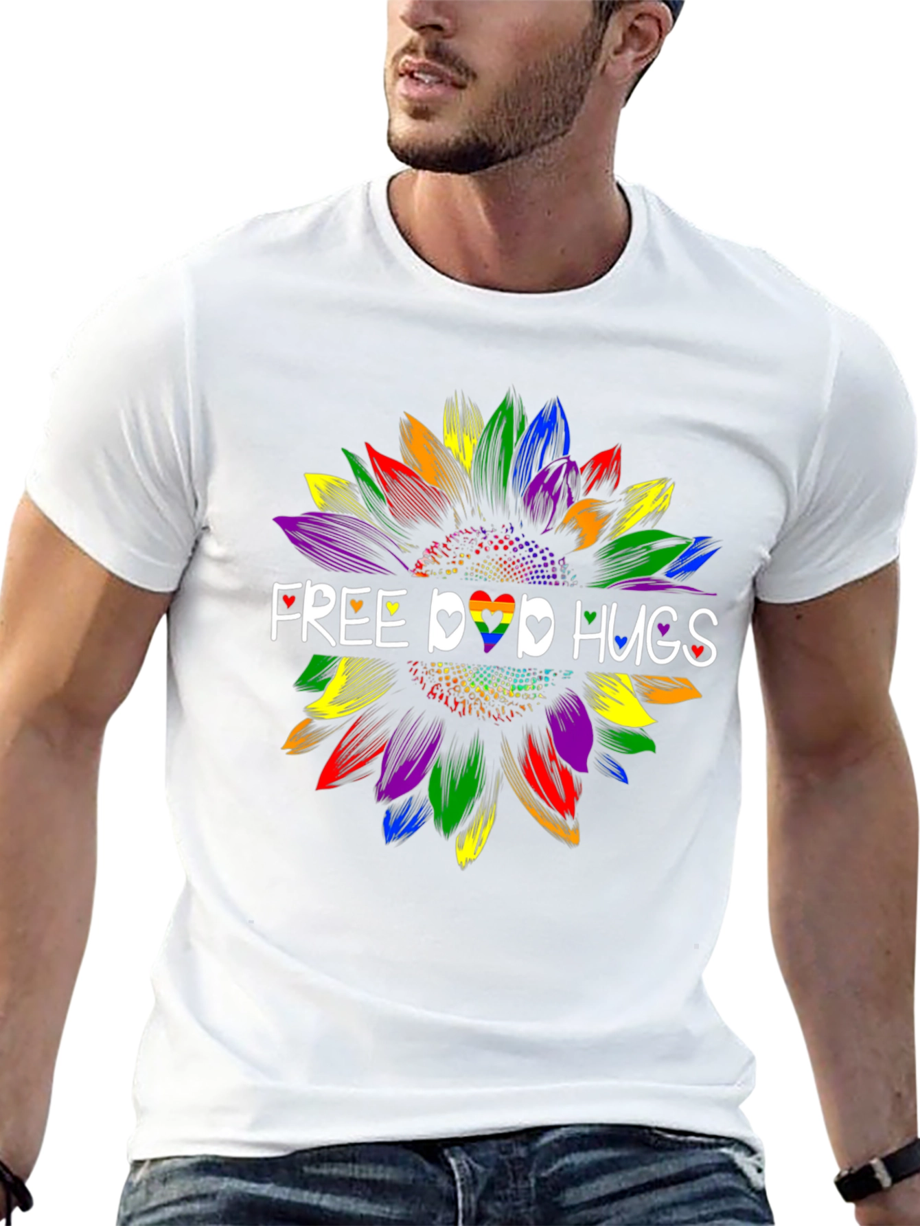 Free LGBTQ+ Hugs Sunflower T-Shirt