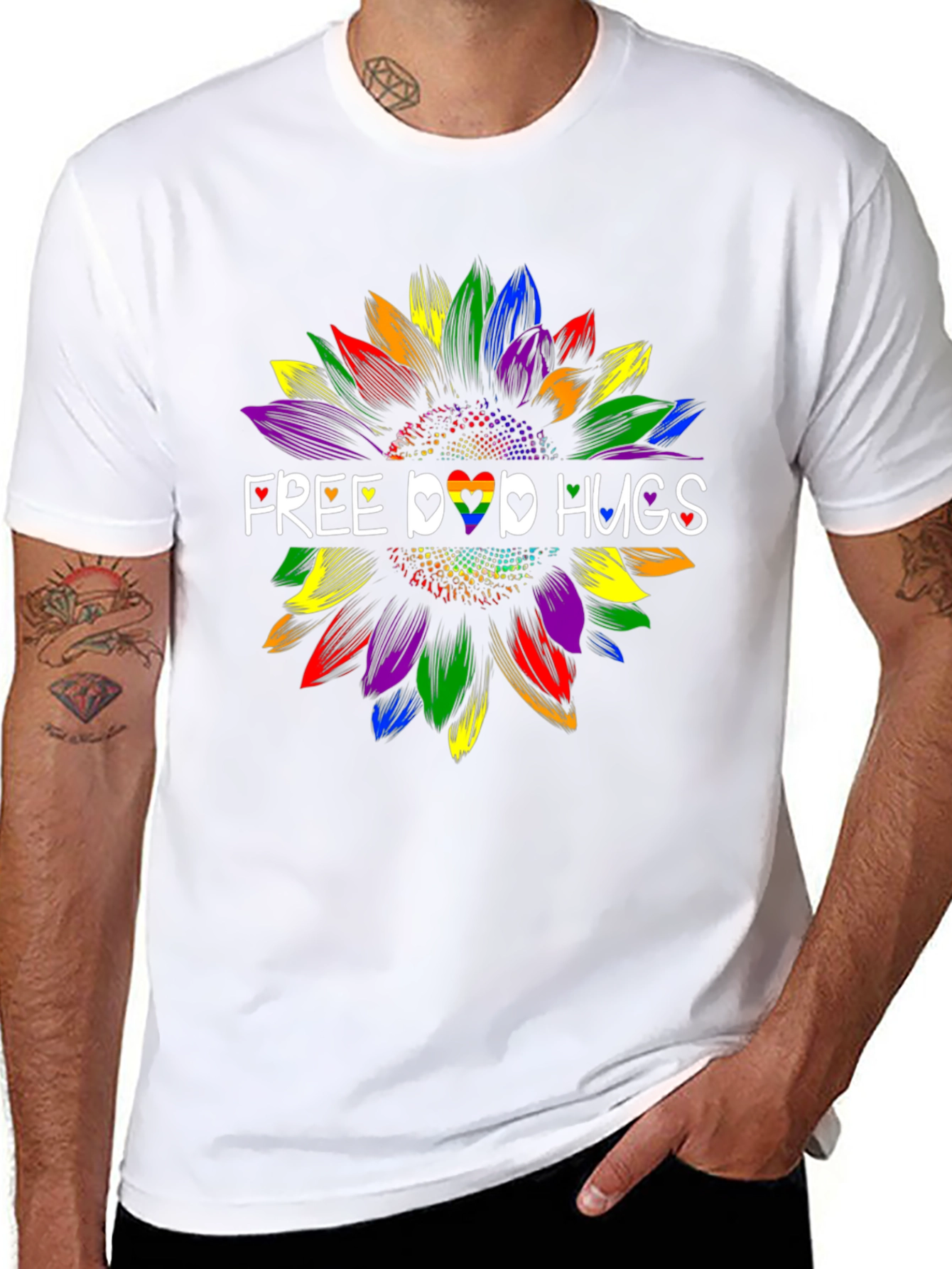 Free LGBTQ+ Hugs Sunflower T-Shirt