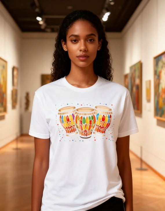 Colorful Percussion Graphic Tee for Music Enthusiasts