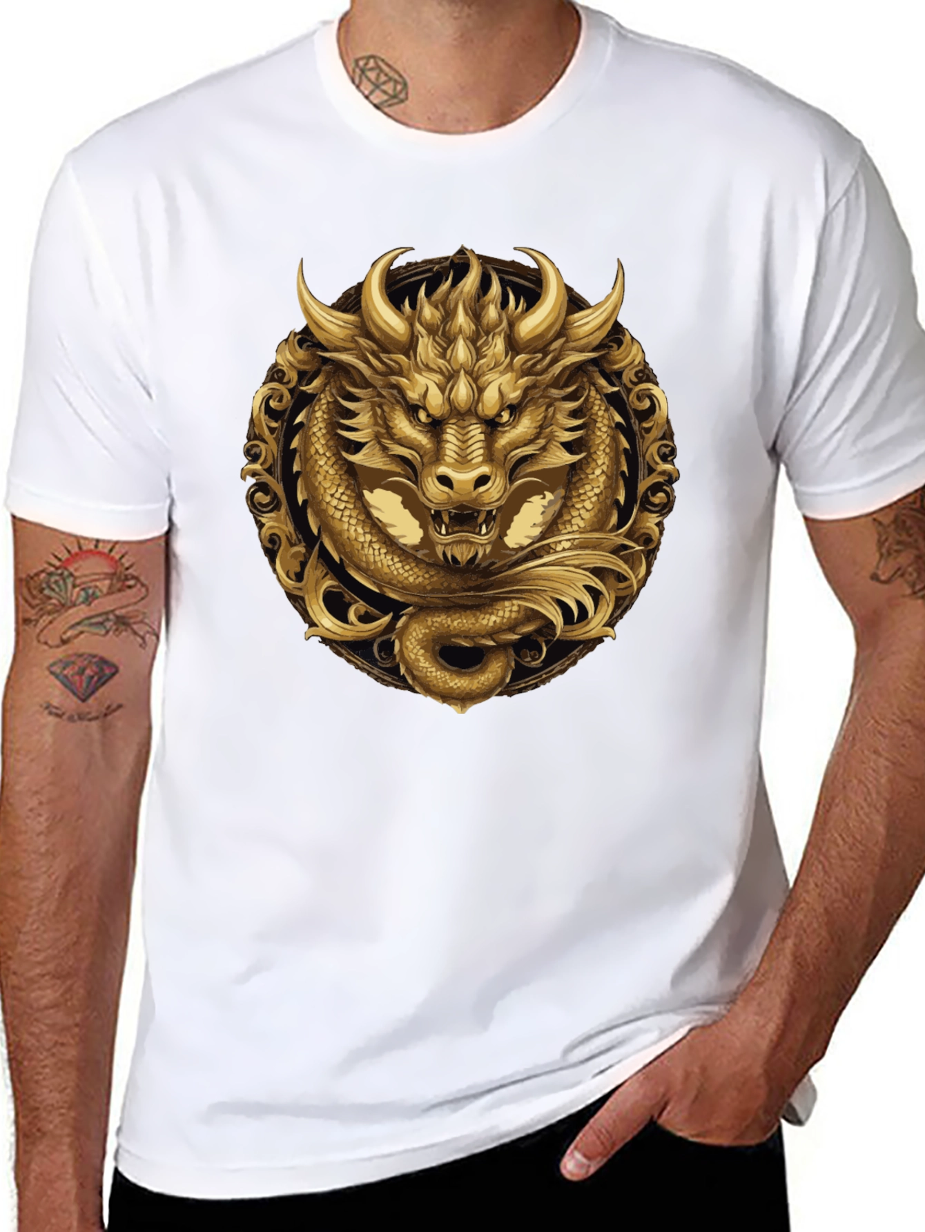 Golden Dragon Graphic Tee - Stylish Mens Black T-Shirt