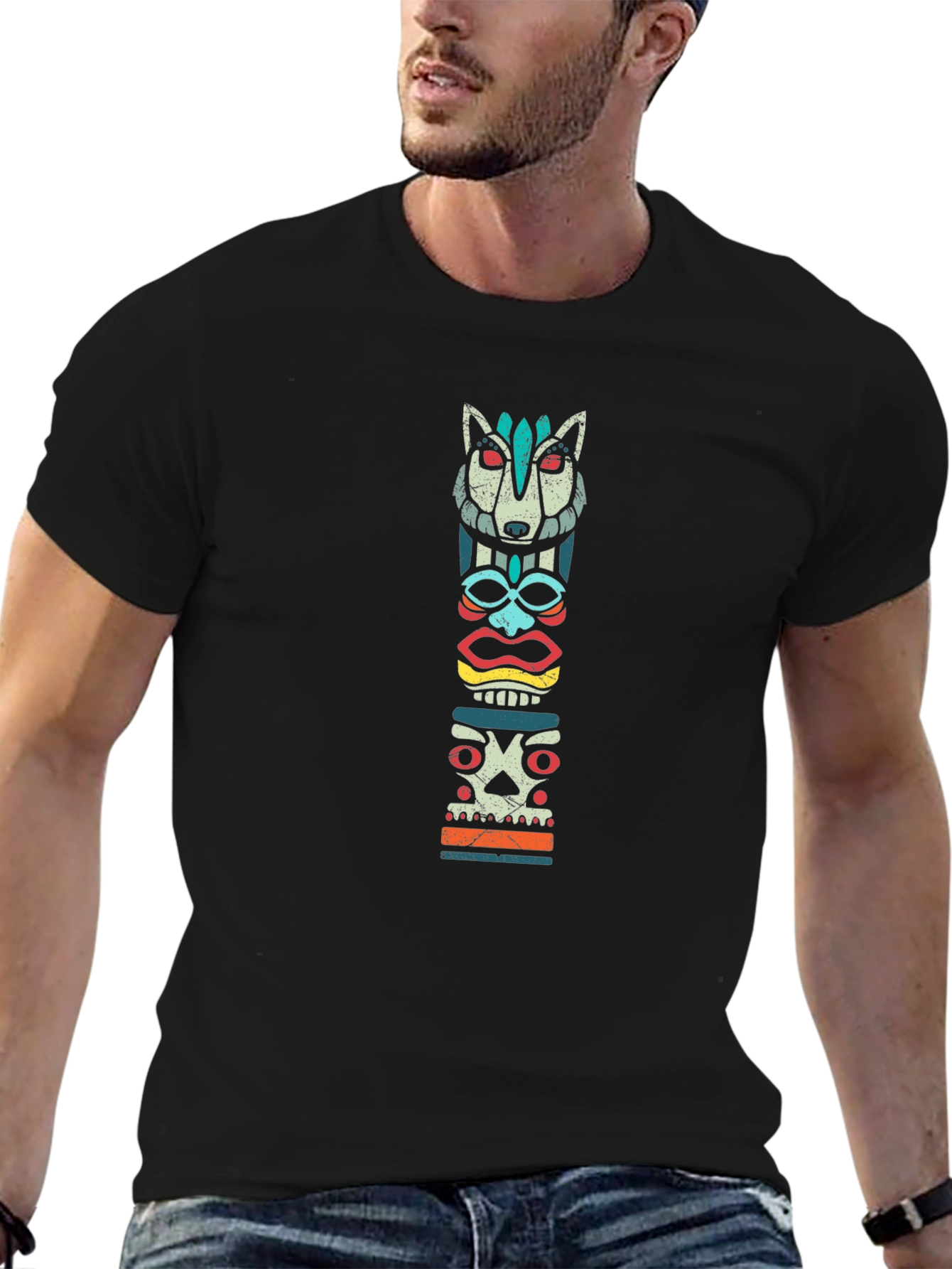 Tribal Totem Graphic Tee - Cool Anthropomorphic Design