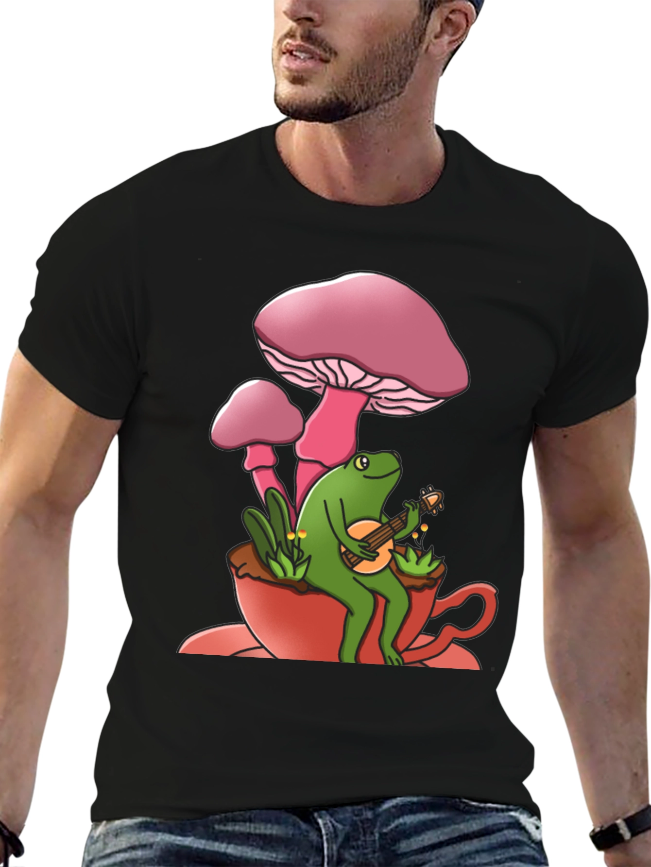 Mushroom Frog Guitarist Graphic Tee