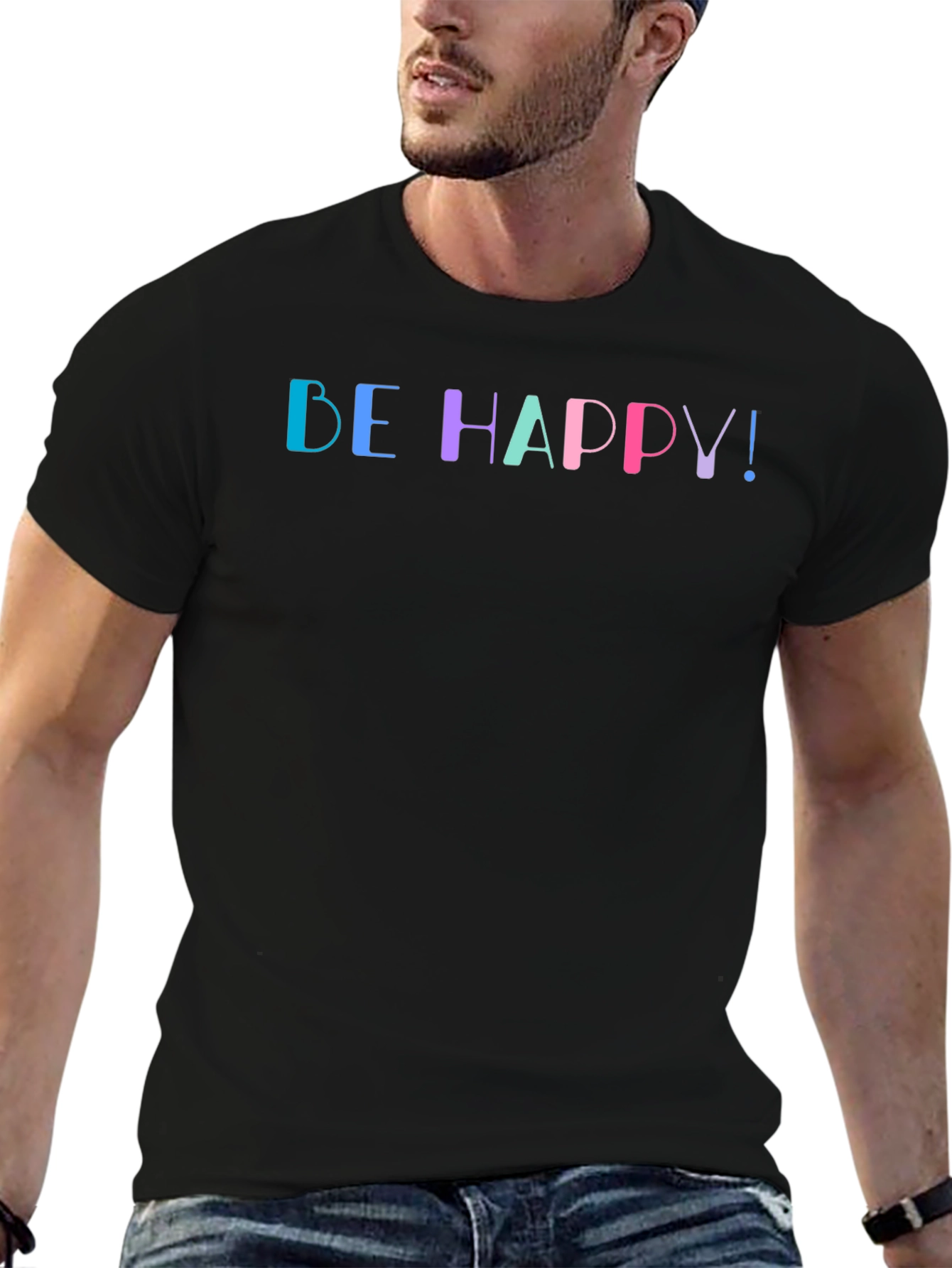 Be Happy! Graphic Print Black T-Shirt