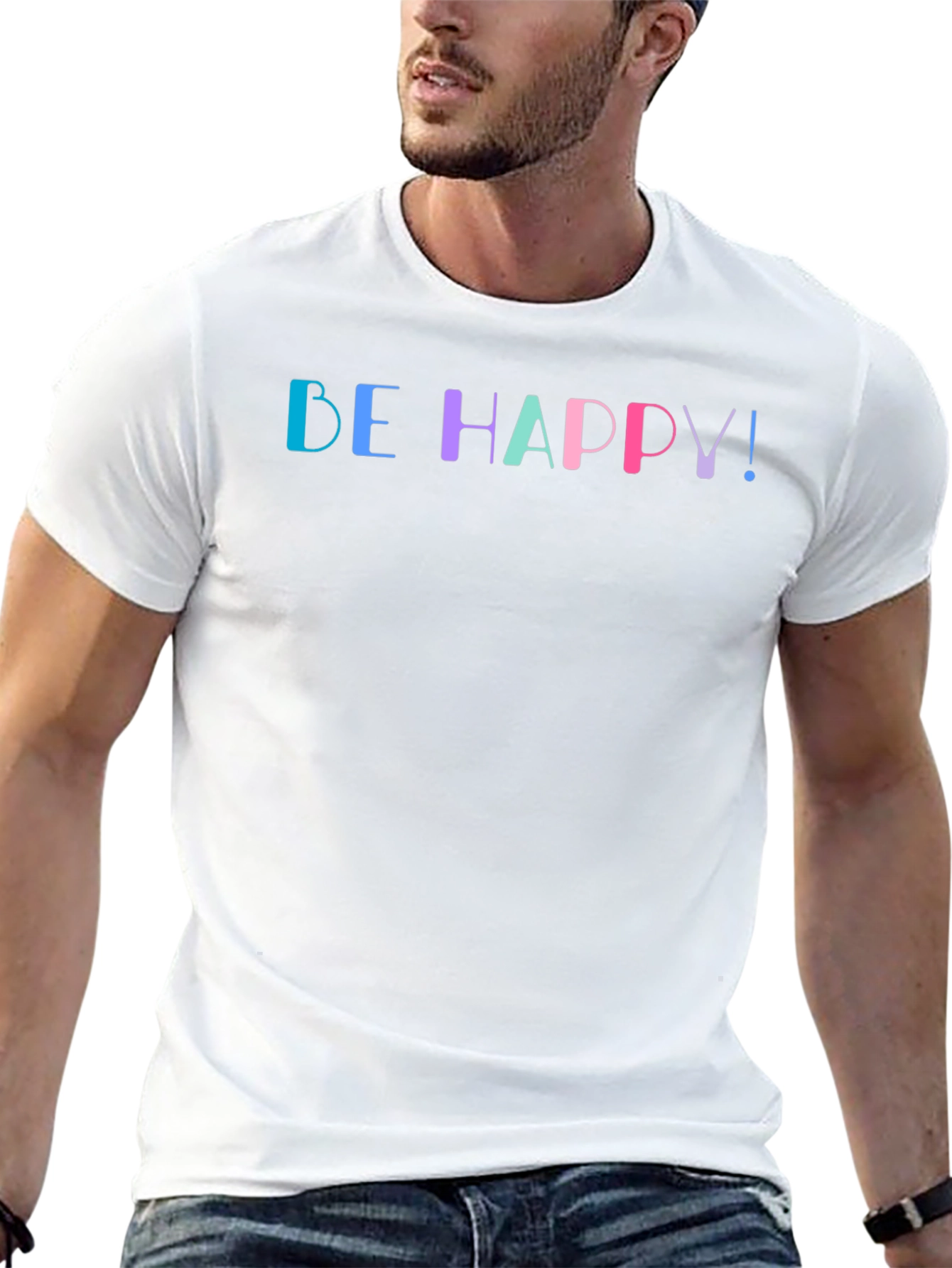 Be Happy! Graphic Print Black T-Shirt