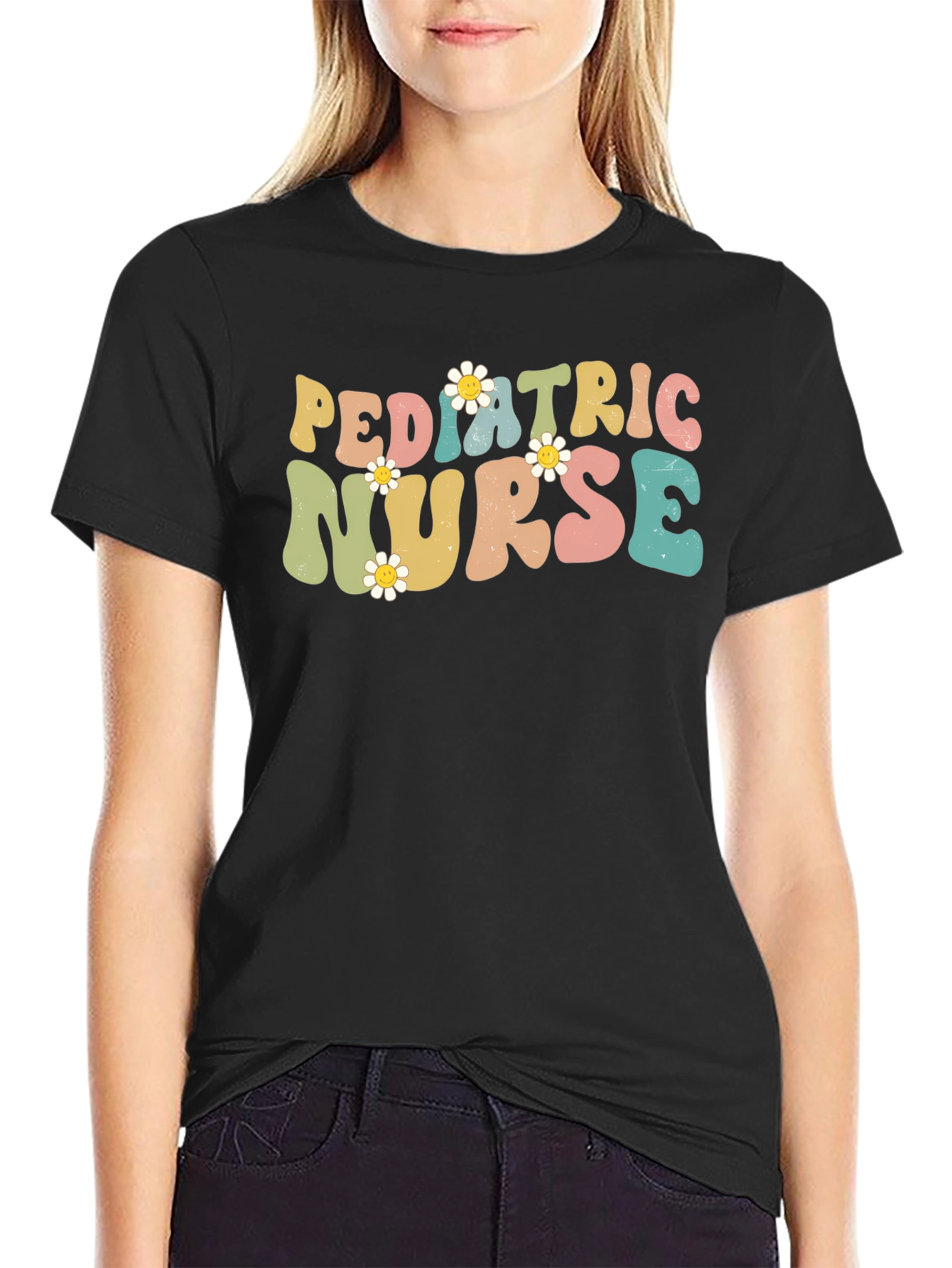 Pediatric Nurse T-Shirt Retro Floral Design