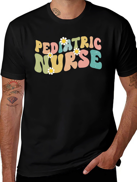 Pediatric Nurse T-Shirt Retro Floral Design
