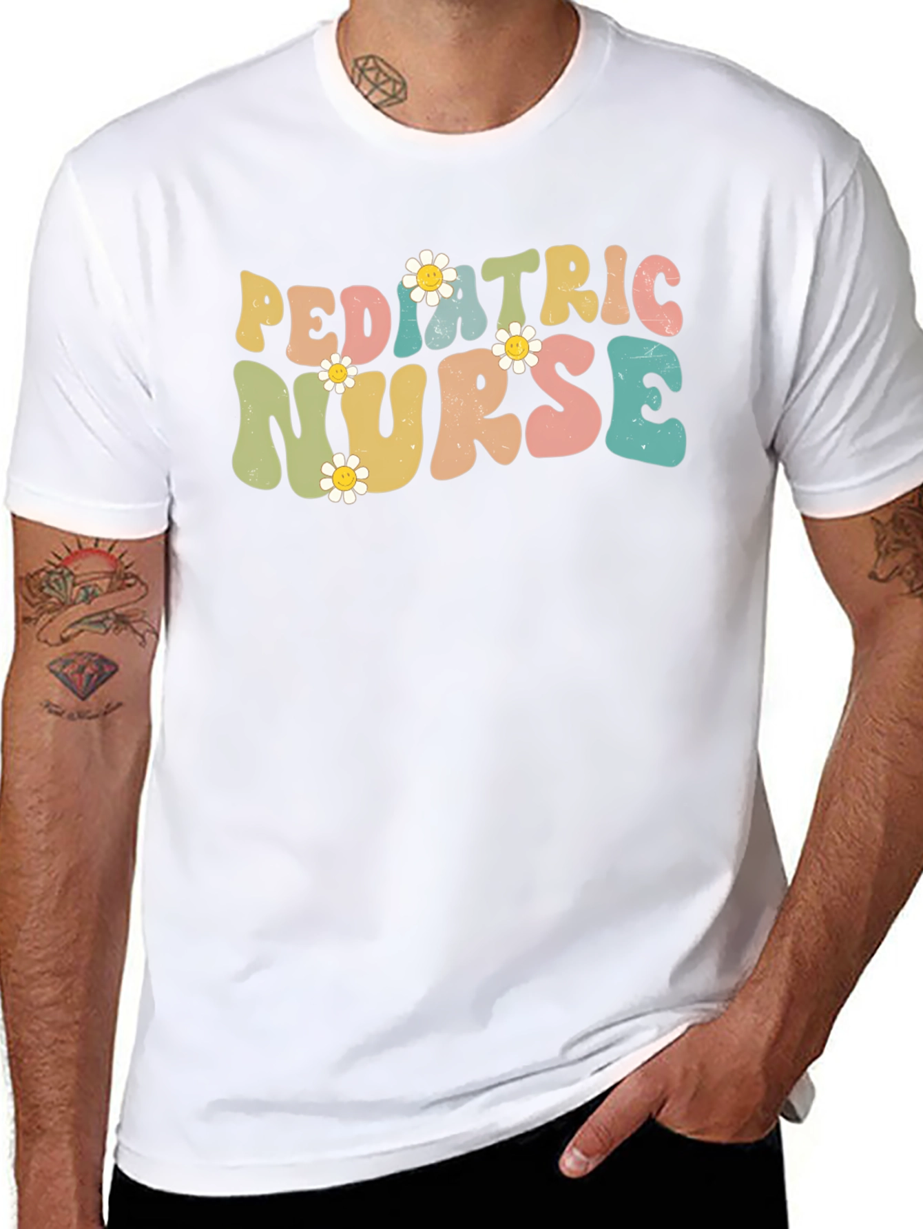 Pediatric Nurse T-Shirt Retro Floral Design