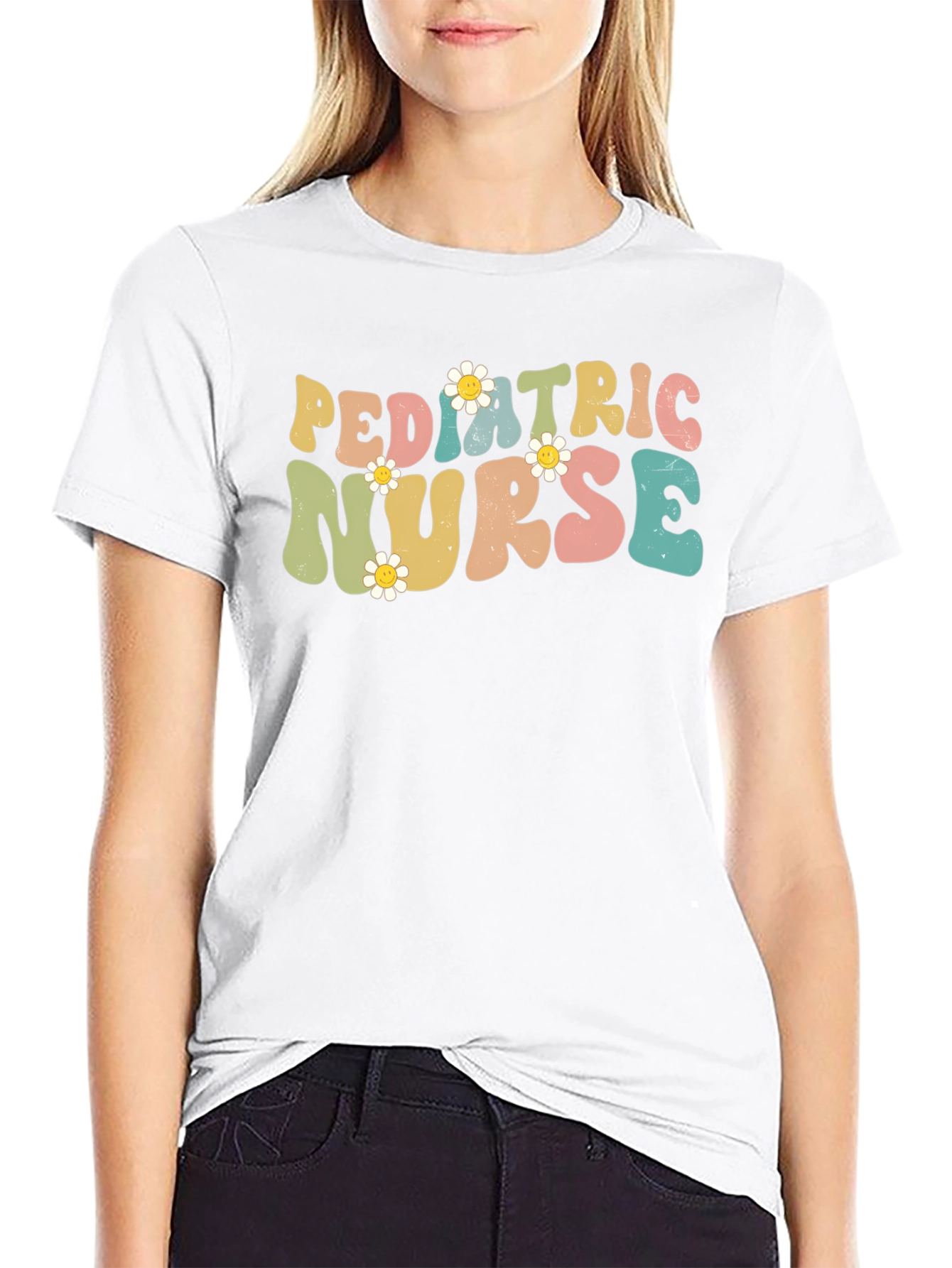 Pediatric Nurse T-Shirt Retro Floral Design