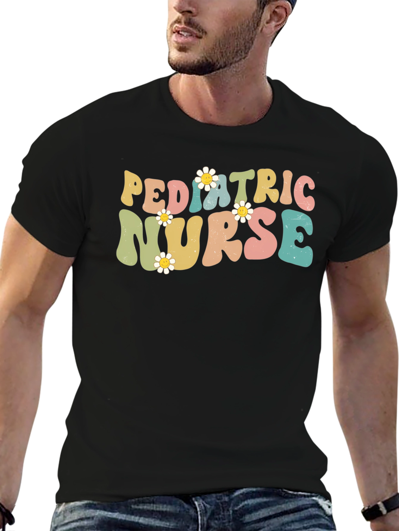 Pediatric Nurse T-Shirt Retro Floral Design