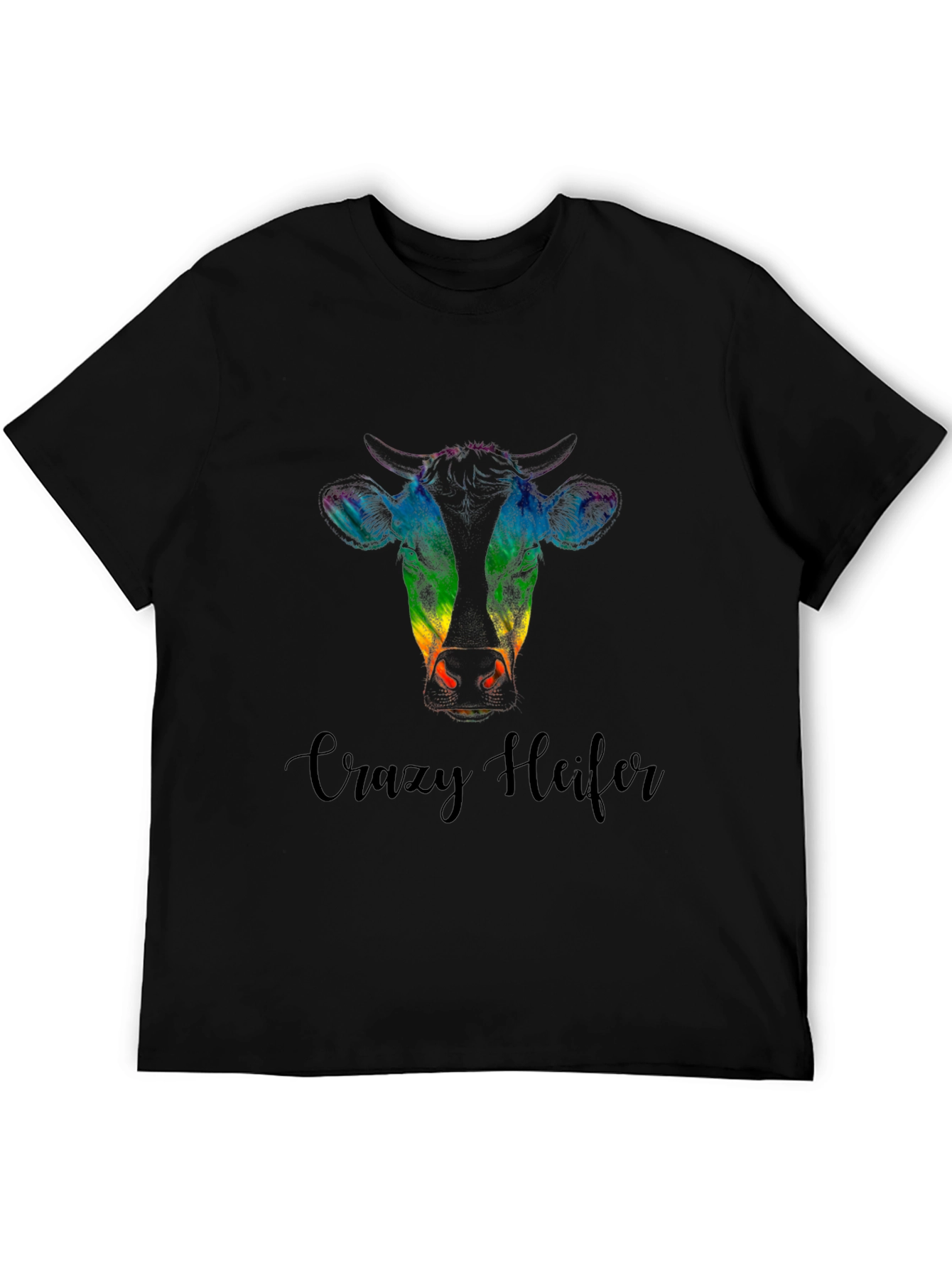 Crazy Heifer Tee - Rainbow Cow Graphic Shirt
