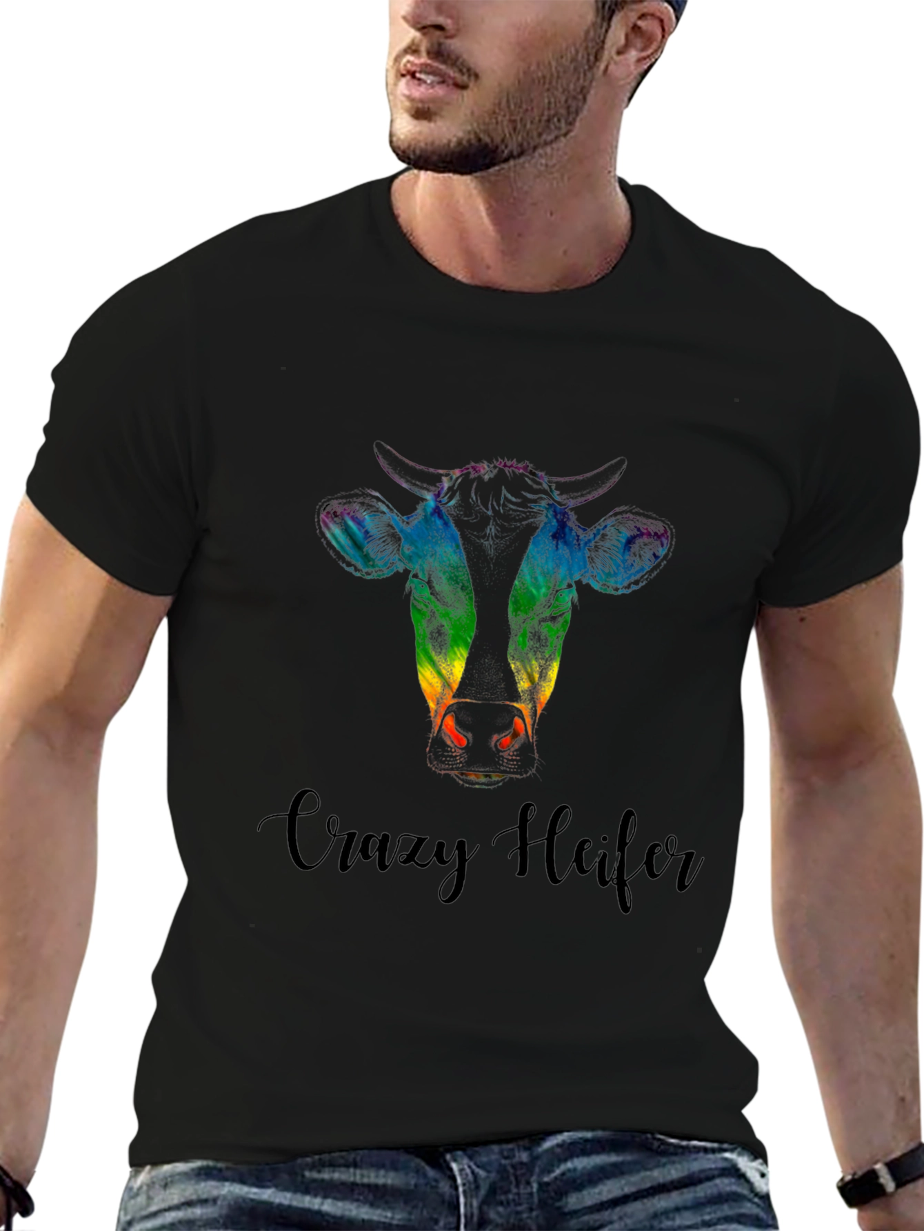 Crazy Heifer Tee - Rainbow Cow Graphic Shirt