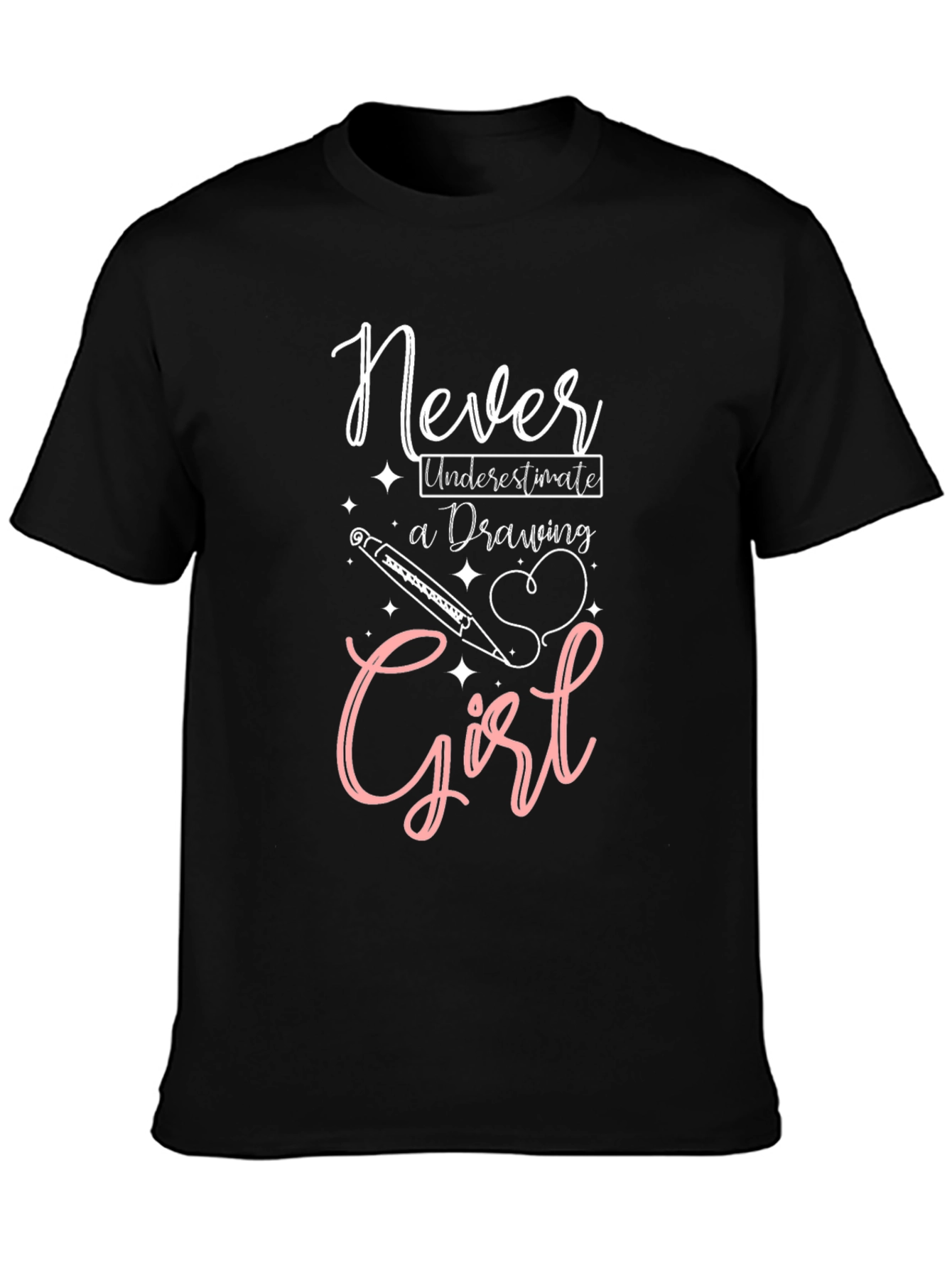 Never Underestimate a Drawing Girl Black T-Shirt