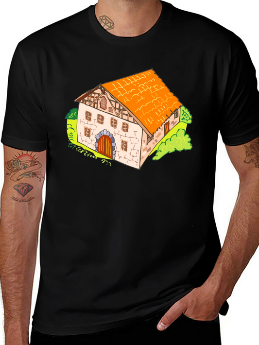 Cartoon Farmhouse Graphic T-Shirt - Unique Design