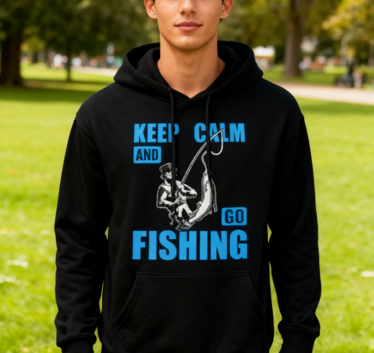 a'Keep Calm and Go Fishing' Graphic Hoodie for Outdoor Enthusiasts