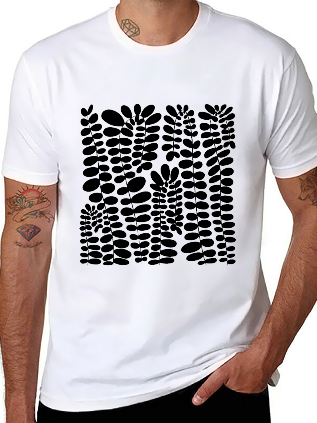 Stylish Black Leaf Print T-Shirt