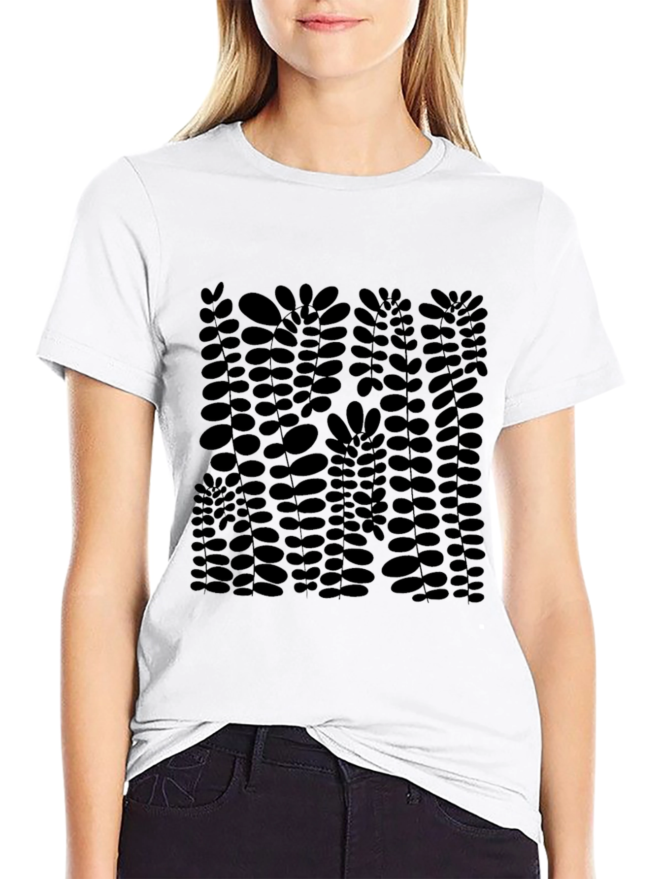 Stylish Black Leaf Print T-Shirt
