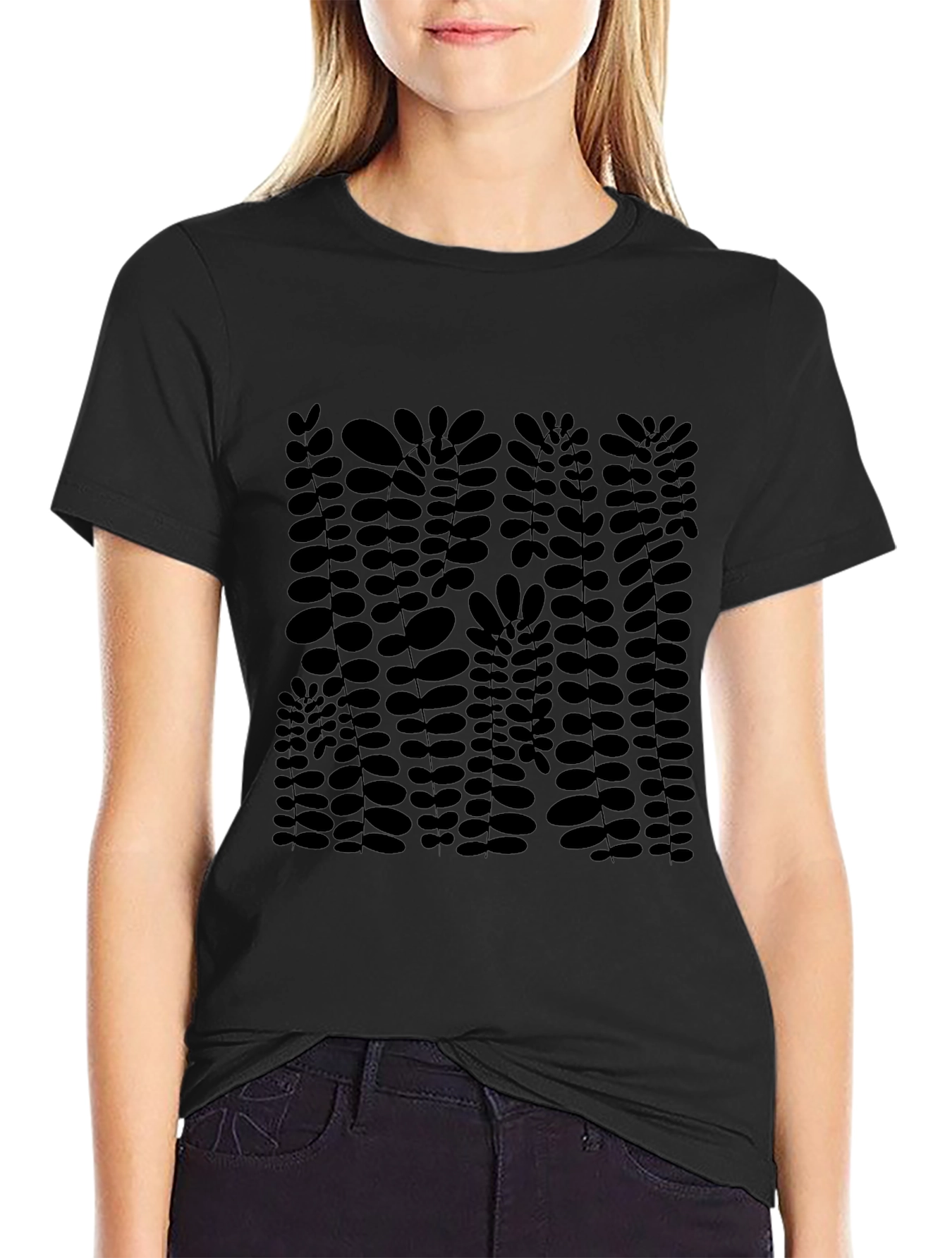 Stylish Black Leaf Print T-Shirt
