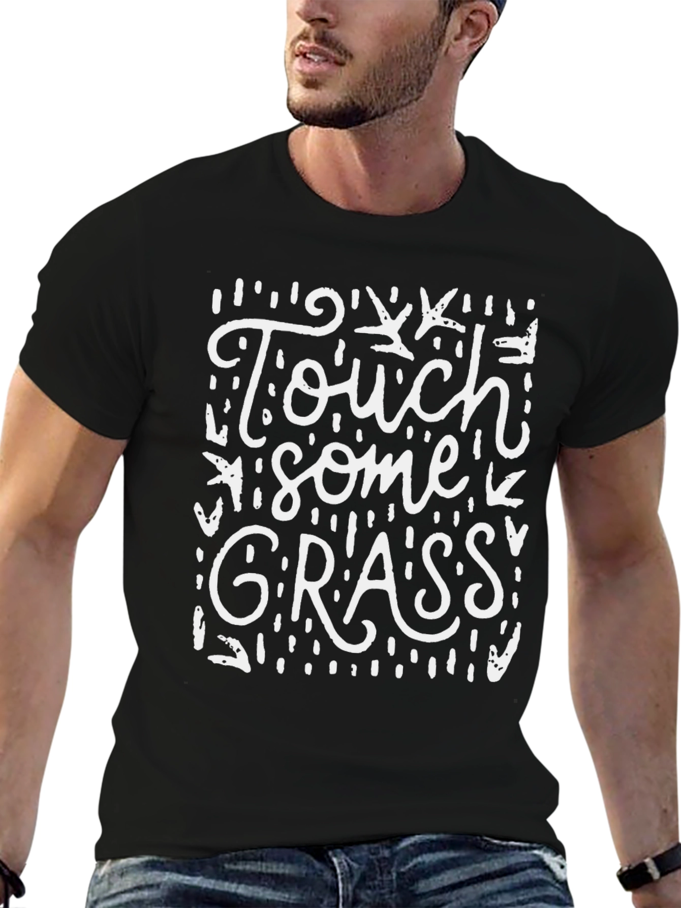 Touch Some Grass Graphic Tee - Black Casual T-Shirt