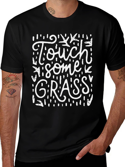 Touch Some Grass Graphic Tee - Black Casual T-Shirt