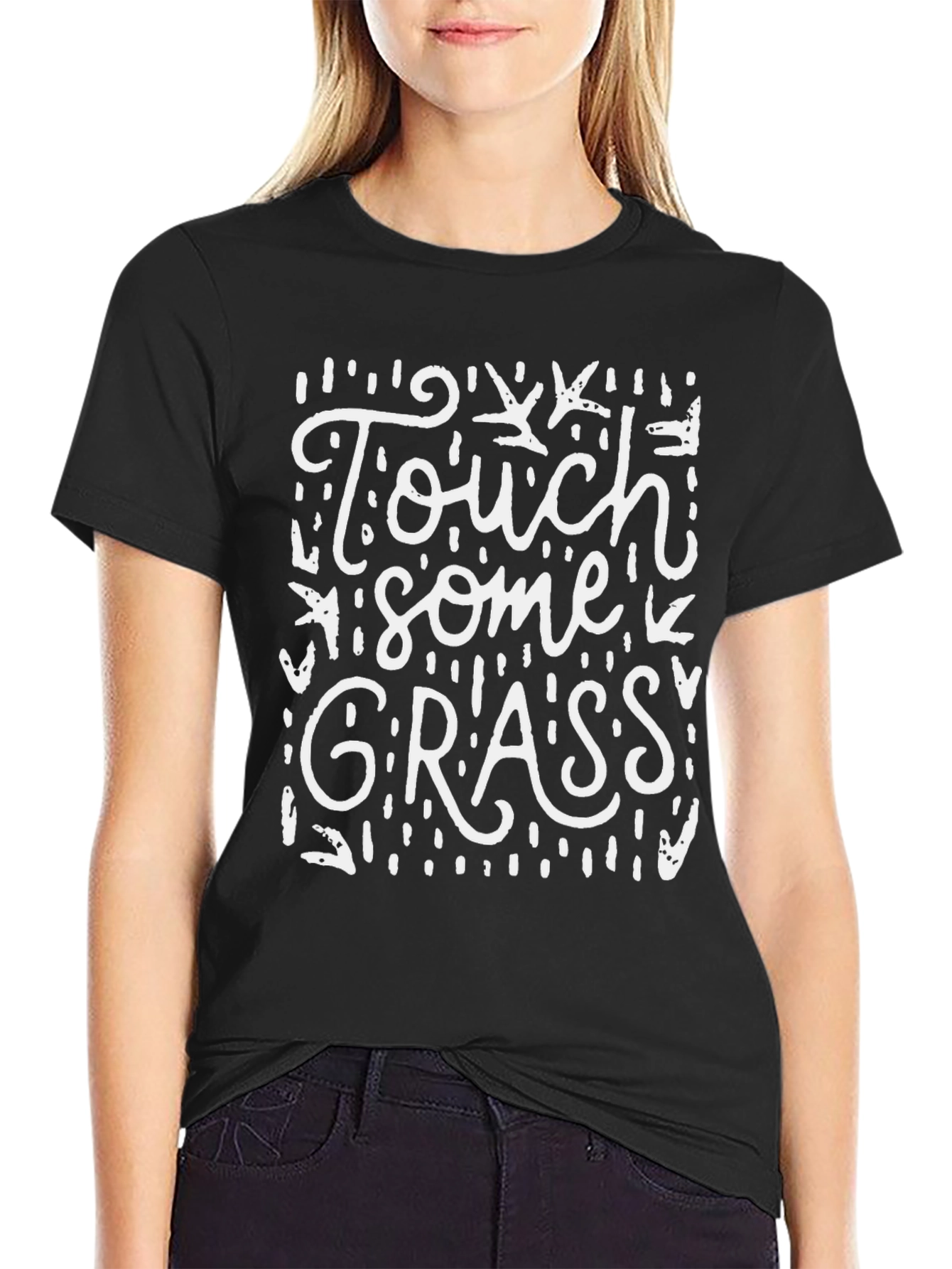 Touch Some Grass Graphic Tee - Black Casual T-Shirt