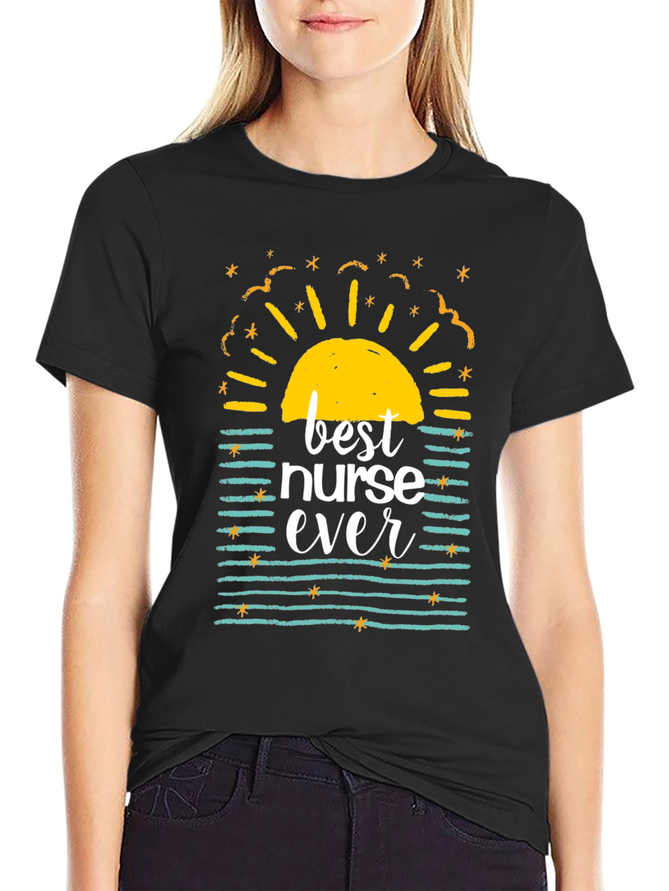 Best Nurse Ever Graphic T-Shirt - Black Casual Tee