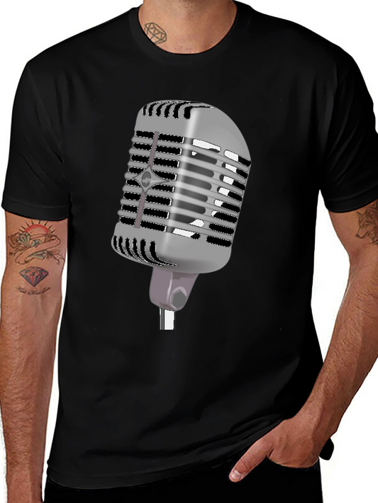 Vintage Microphone Graphic Tee - Retro Style