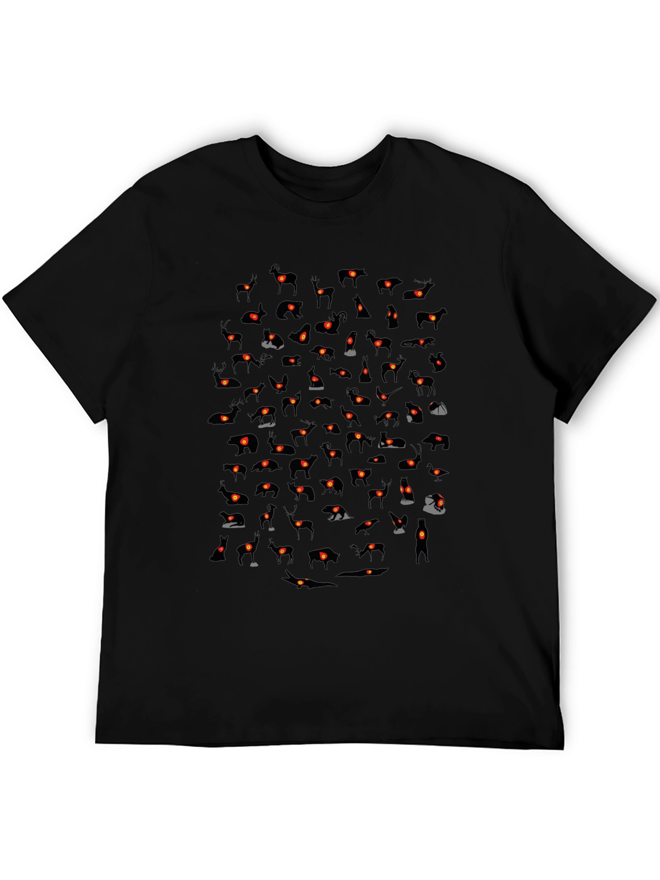 Mens Black T-Shirt with Animal Silhouette Pattern
