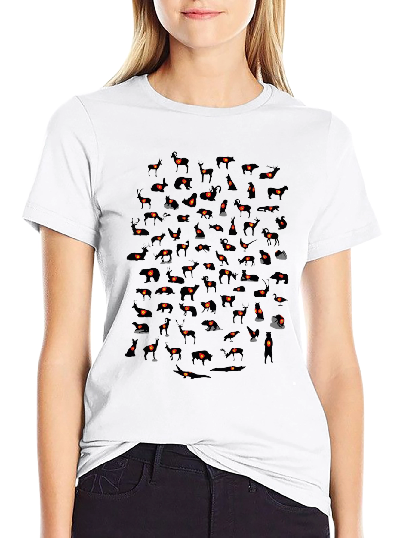 Mens Black T-Shirt with Animal Silhouette Pattern