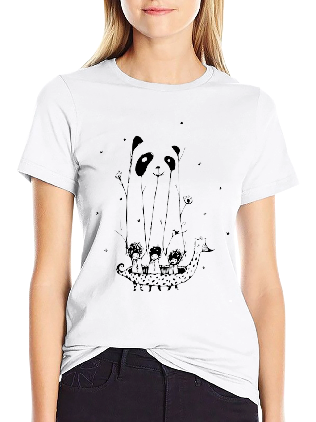 Panda Boat Ride Graphic Tee - Black Cotton T-Shirt