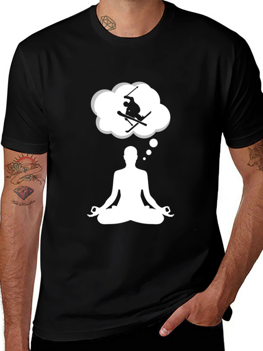 Meditating Skier T-Shirt - Black Cotton Blend