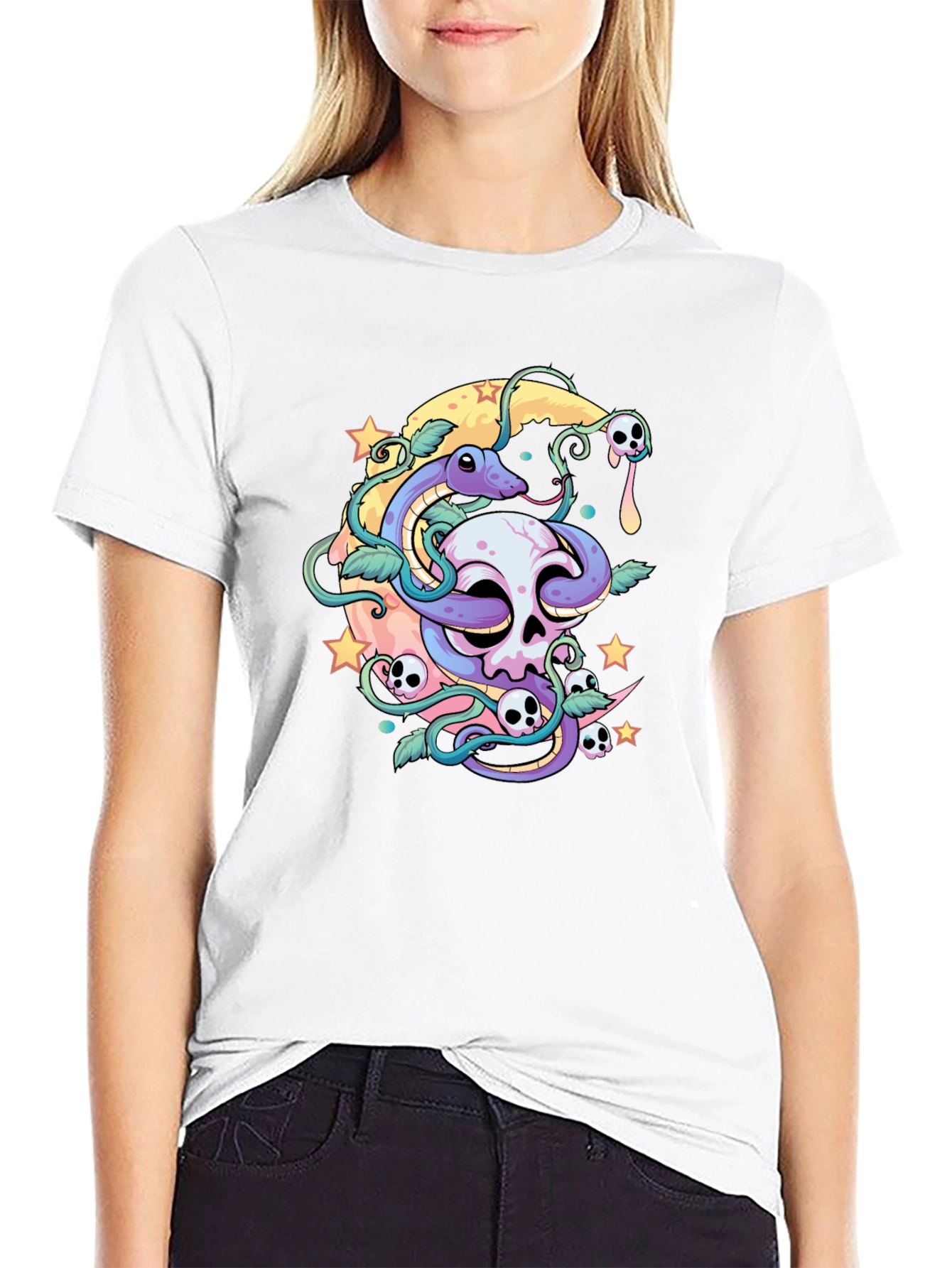 Skull Snake Moon Graphic T-Shirt