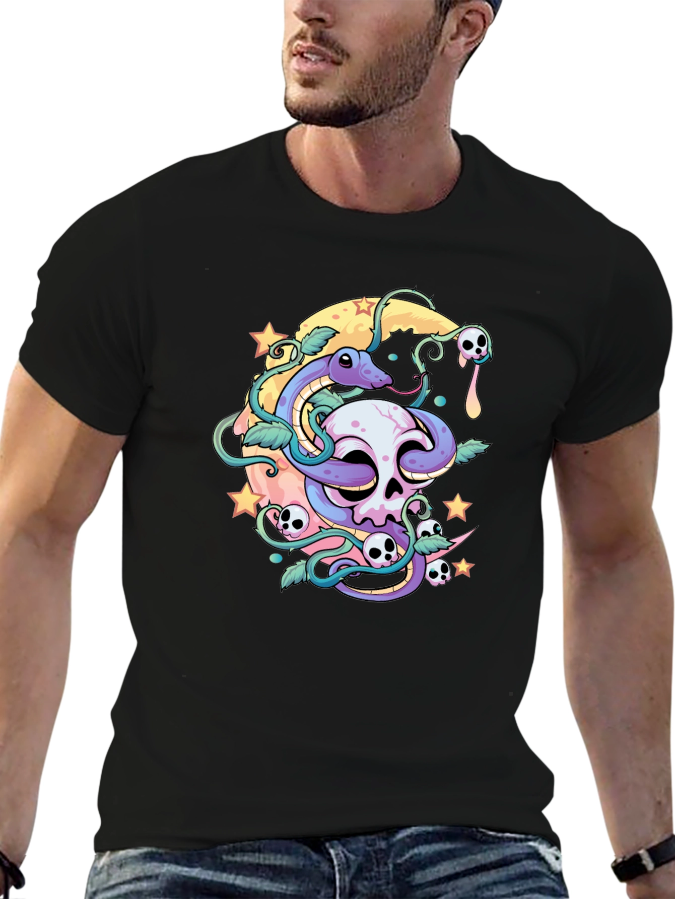 Skull Snake Moon Graphic T-Shirt