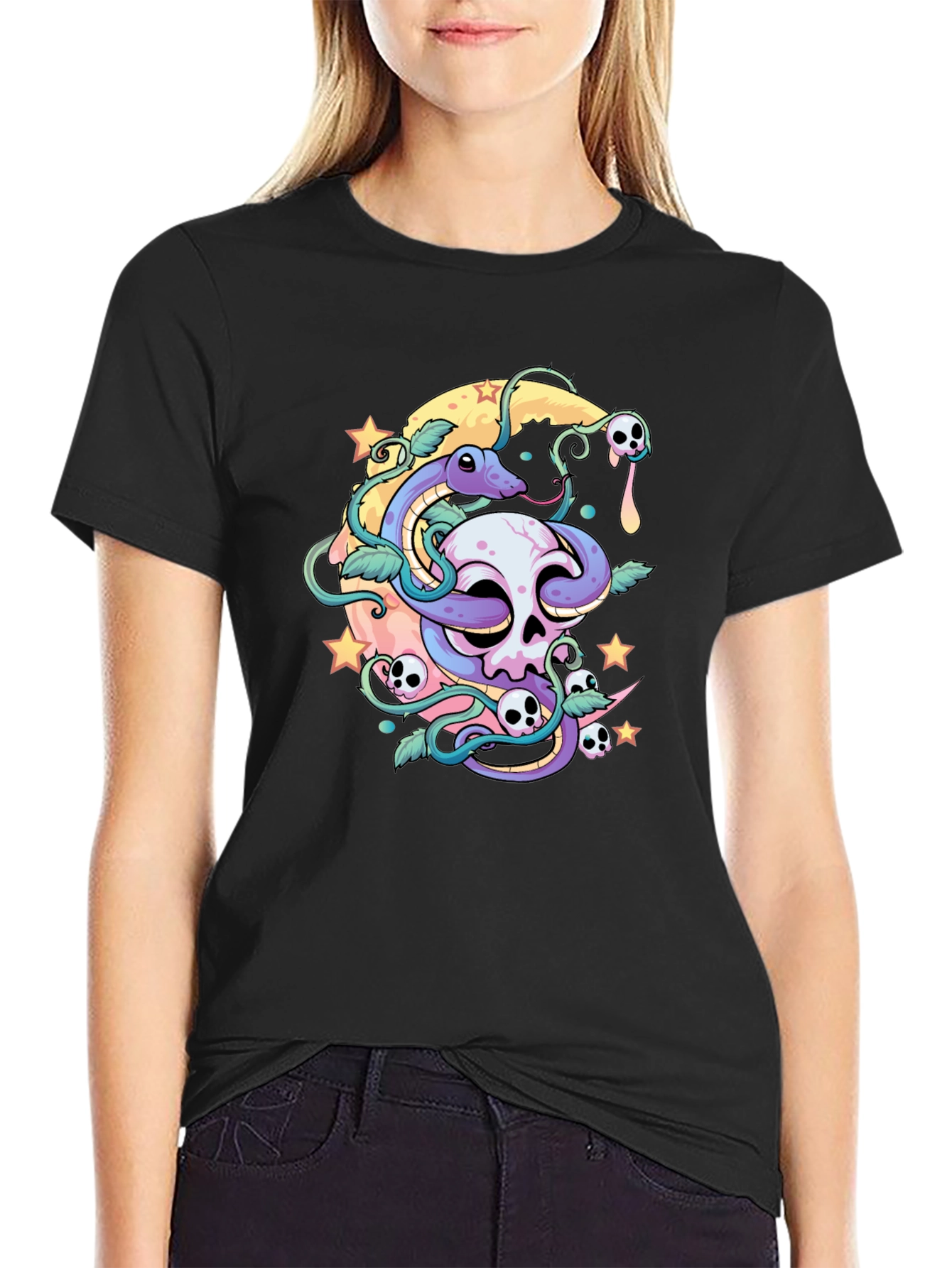 Skull Snake Moon Graphic T-Shirt
