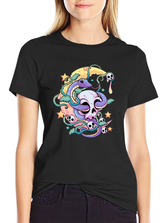 Skull Snake Moon Graphic T-Shirt